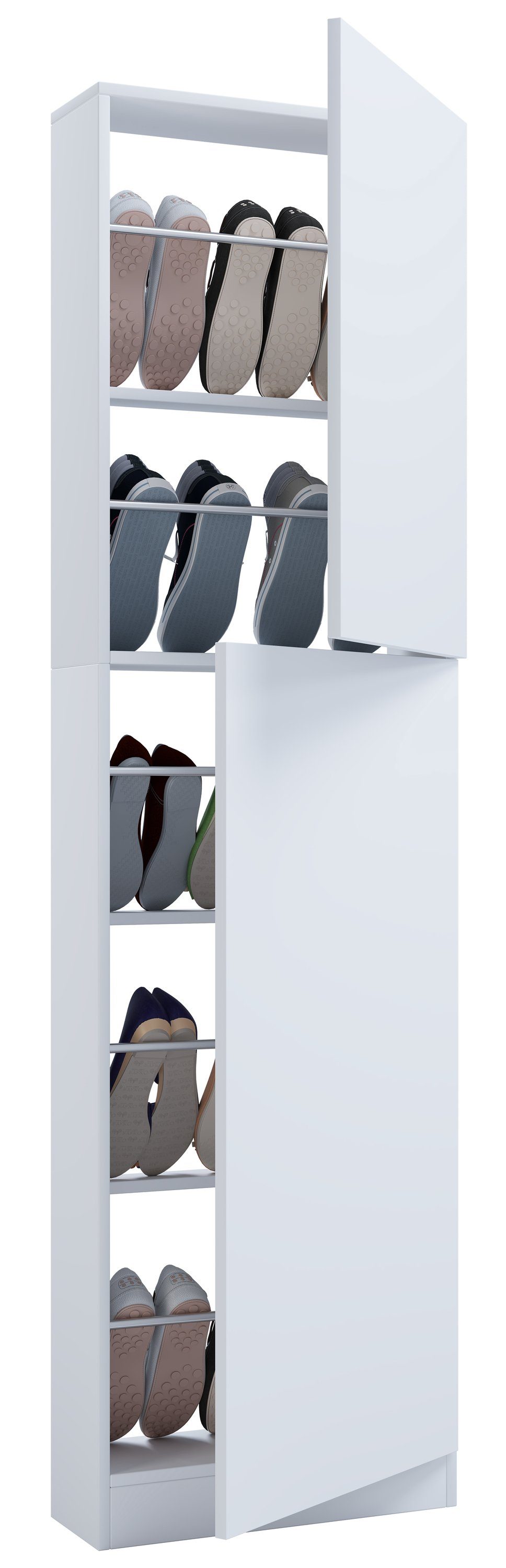 VCM Schuhschrank Fulisa B. 50 x T. 17 x H. 180 cm 2 Drehtüren, Schuhregal, Schuhkommode, Schuhablage
