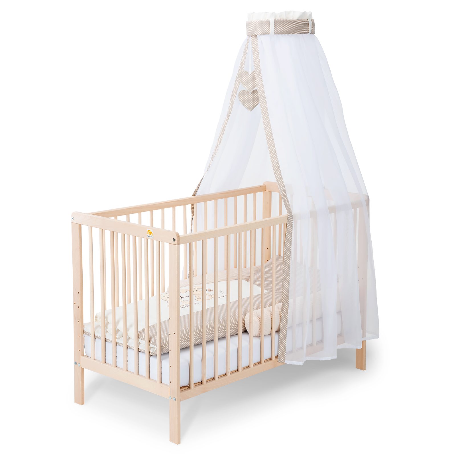 FabiMax Babybett Nubi 120 x 60 cm, Natur aus Buchenholz, 6-fach höhenverstellbar, mit 4 Schlupfsprossen