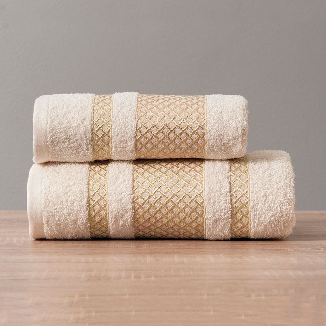 JESSIS TEX Handtücher Handtuch Set "EDEL" JESSIS TEX Baumwolle Creme mit Goldene Bordüre, (Spar Set, 4-St), modernes Muster, Edel Handtücher mit Bordüre, 100% Baumwolle