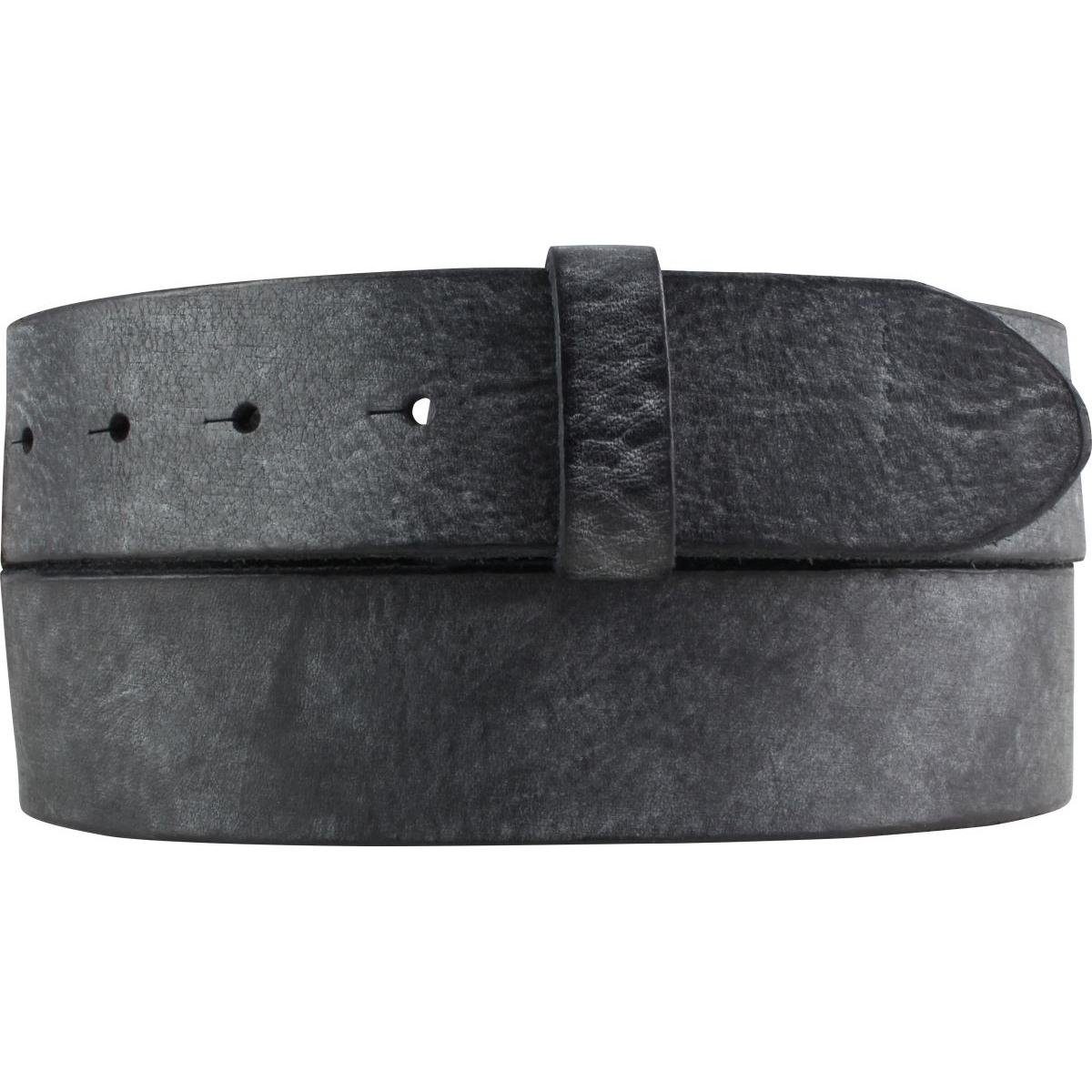 BELTINGER Ledergürtel Gürtel aus weichem Vollrindleder Used-Look ohne Schnalle 4 cm - Jeans- Schwarz