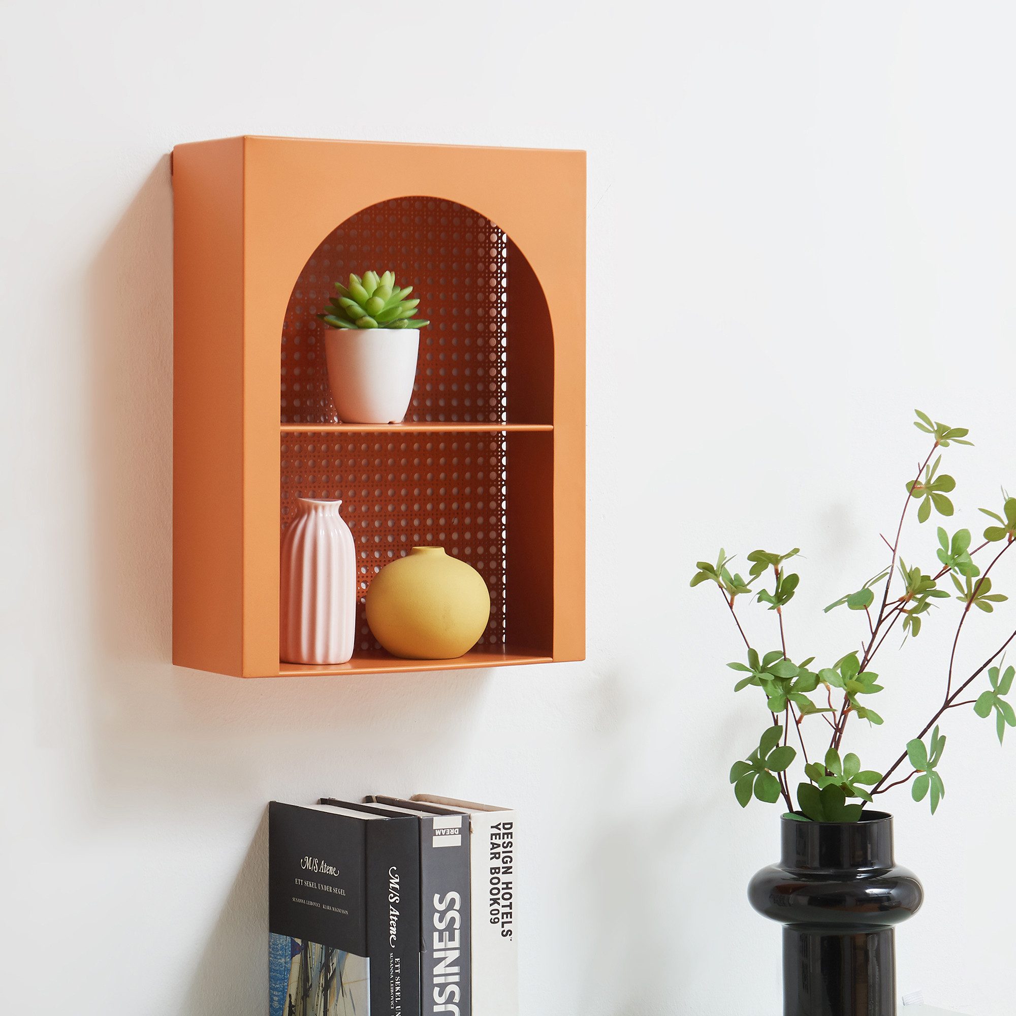 en.casa Wandregal, »Jäller« Metall 40 x 30 x 13 cm Orange