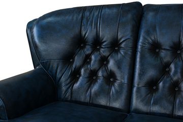 Salottini Polstergarnitur Chesterfield Sting Deluxe Sofagarnitur Leder 3/2/1 blau, (3-tlg), Topoptik