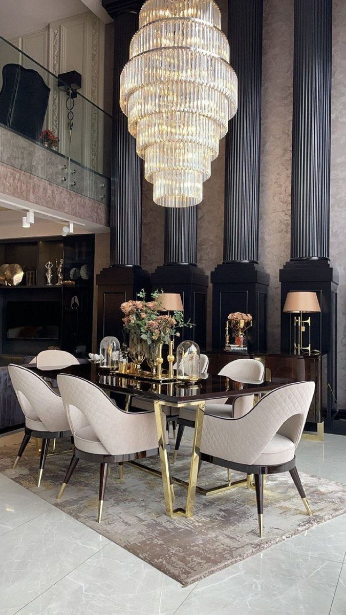 Casa Padrino Esszimmerstuhl Set - Luxus / Stuhl Dunkelbraun Esszimmer 6er Gold - Deco Beige Küchen Art Stühle Art Deco Set Esszimmer Möbel / Hochwertige