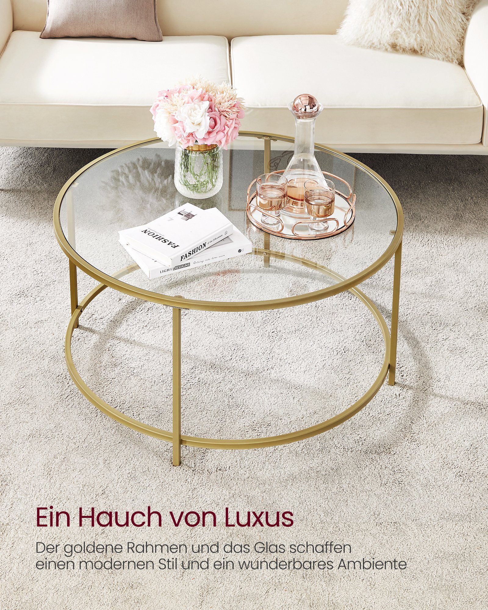 VASAGLE Couchtisch, Beistelltisch für Wohnzimmer, Ø 84 x 45.5 cm, transpare günstig online kaufen