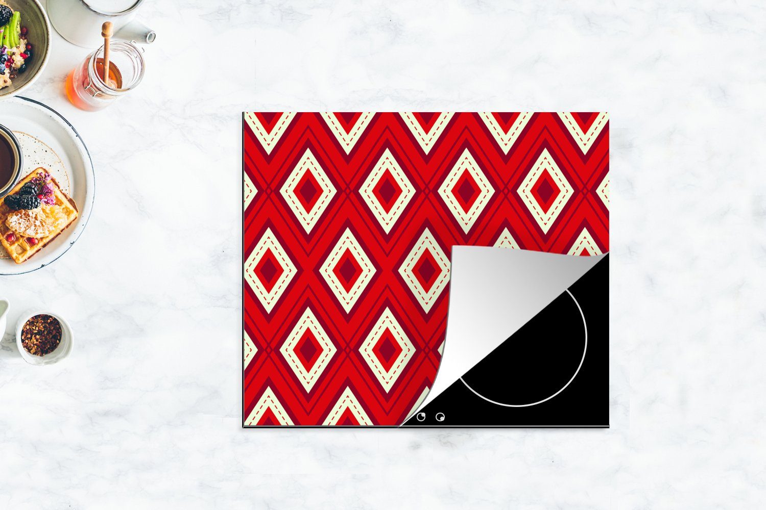 MuchoWow Herdblende-/Abdeckplatte Weihnachten - Kariert Mobile Ceranfeldabdeckung (1 - 60x52 cm, Vinyl, Arbeitsfläche Rot, nutzbar, tlg)