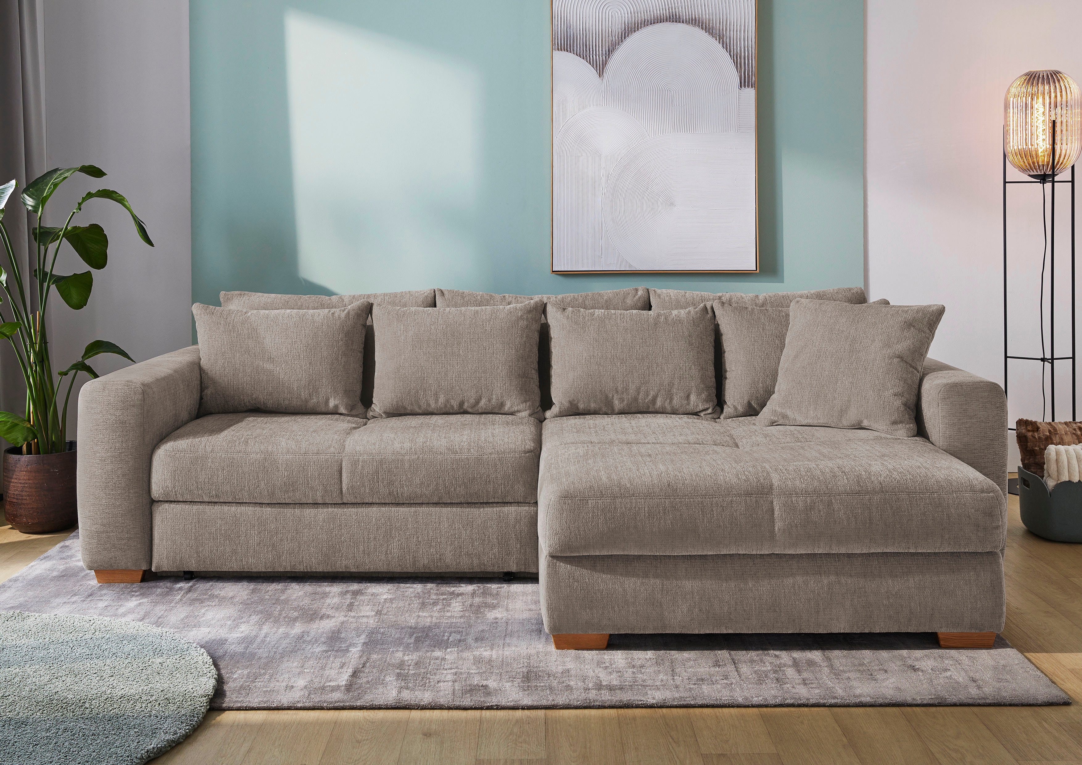 Jockenhöfer Gruppe Ecksofa Kampen L-Form, B: 288 cm, Liegefl. 153x245 cm, mit Bettfunktion, Bettkasten & Zierkissen, Federkern