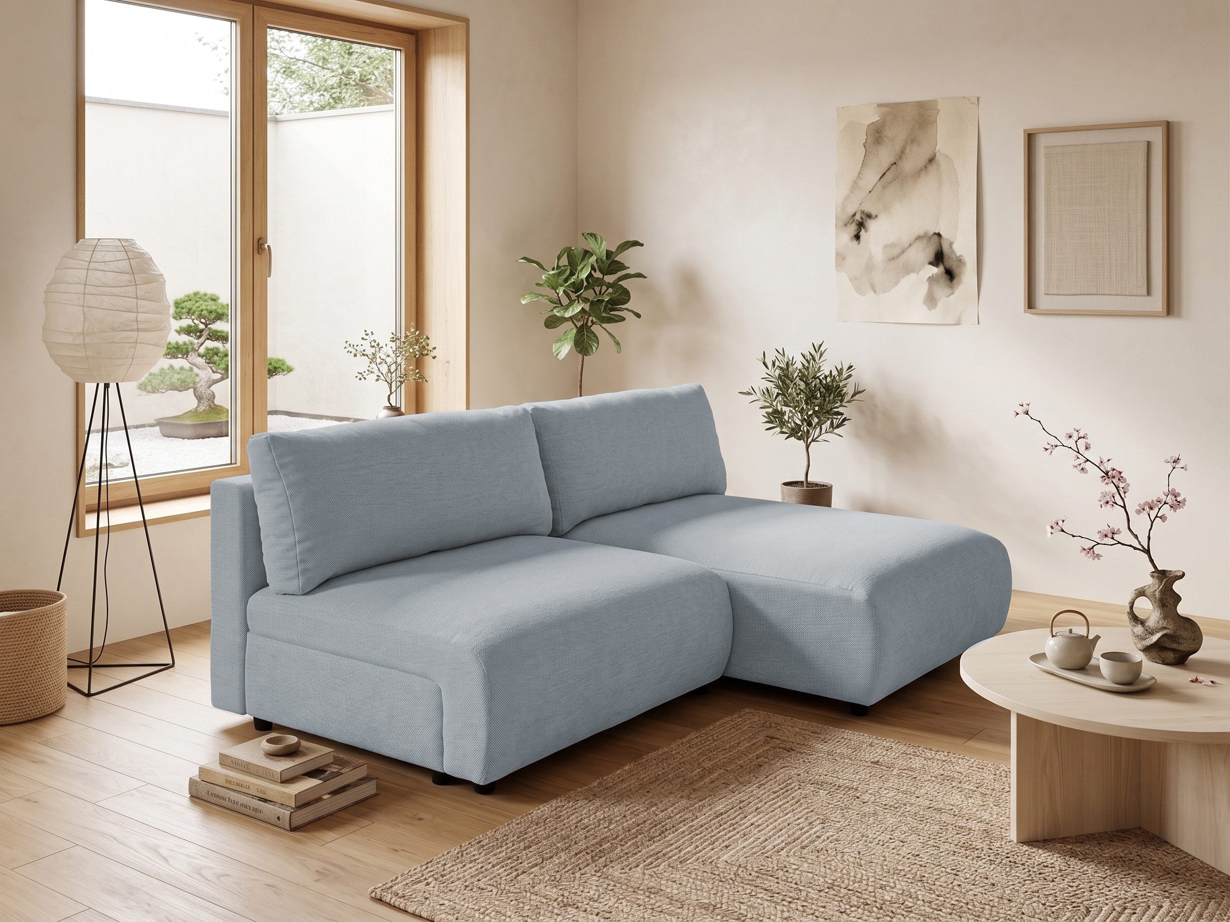 S-Style Möbel Ecksofa Sora mit Schlaffunktion, Bettkasten und extra tiefer Komfortzone, aus hochwertigem Strukturstoff, mit Wellenfederung