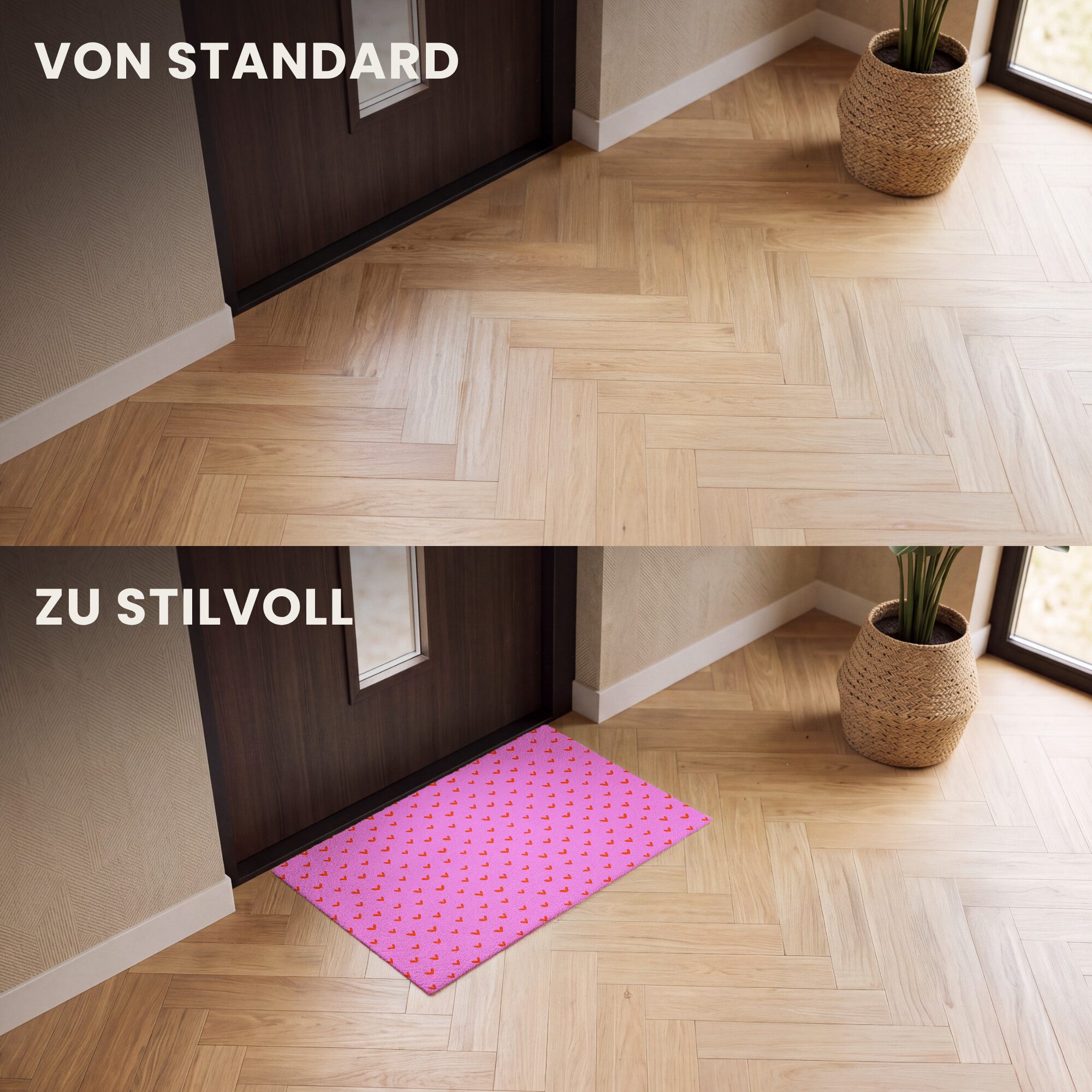 MuchoWow Fußmatte Rot - Herzen - Rosa - Muster, Rechteckig, innen Schmutzfangmatte, Tür, Schmutzfänger Flur, Teppich 60x40 cm – Bild 3 von 5