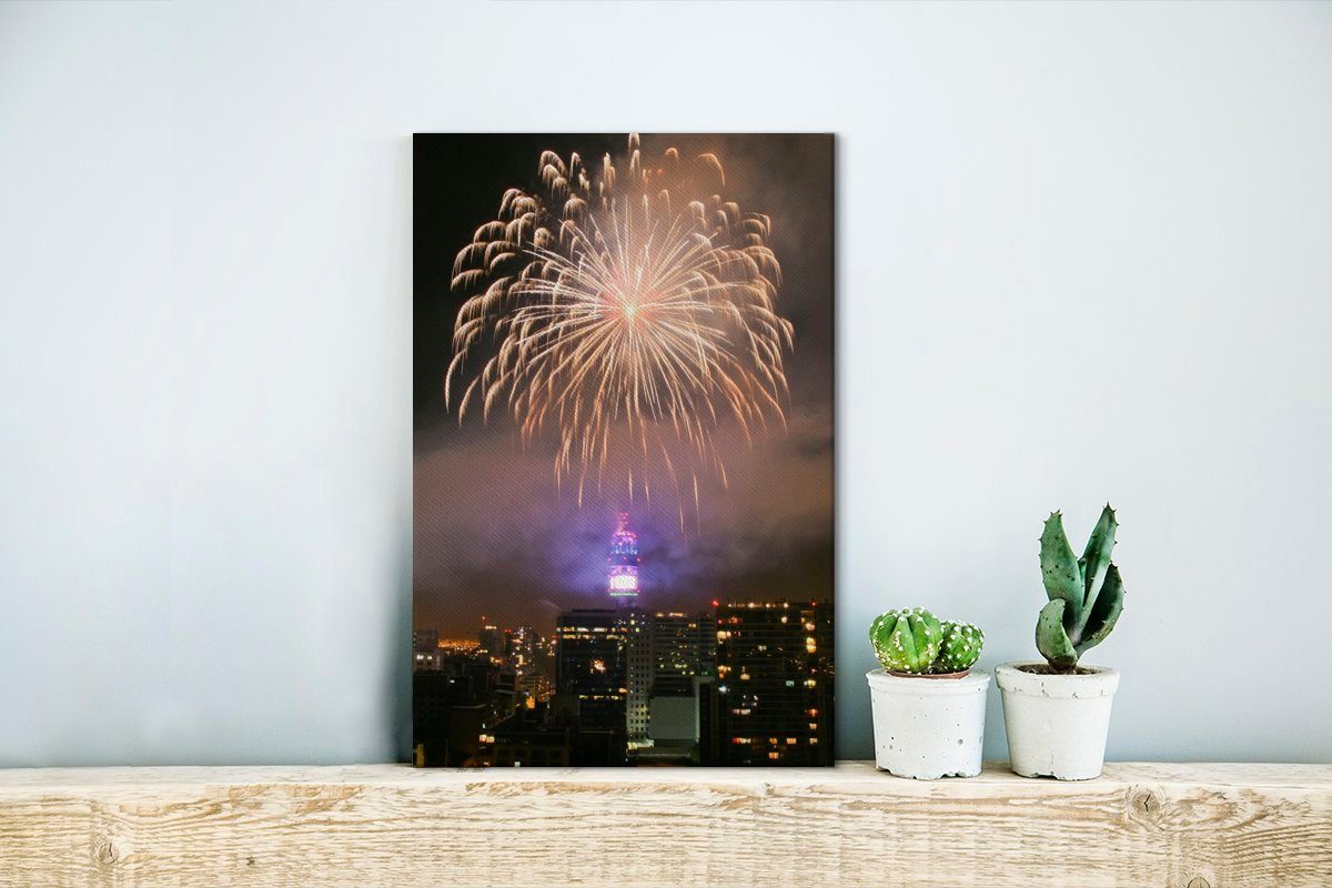 Gemälde, bespannt Himmel (1 Leinwandbild Feuerwerk am Santiago Leinwandbild Chile, fertig St), Zackenaufhänger, inkl. cm über OneMillionCanvasses® 20x30 in