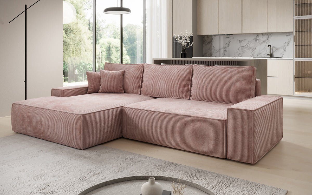 Luxusbetten24 Schlafsofa Designer Sofa Verona mit breiter Ottomane, mit Schlaffunktion und Stauraum