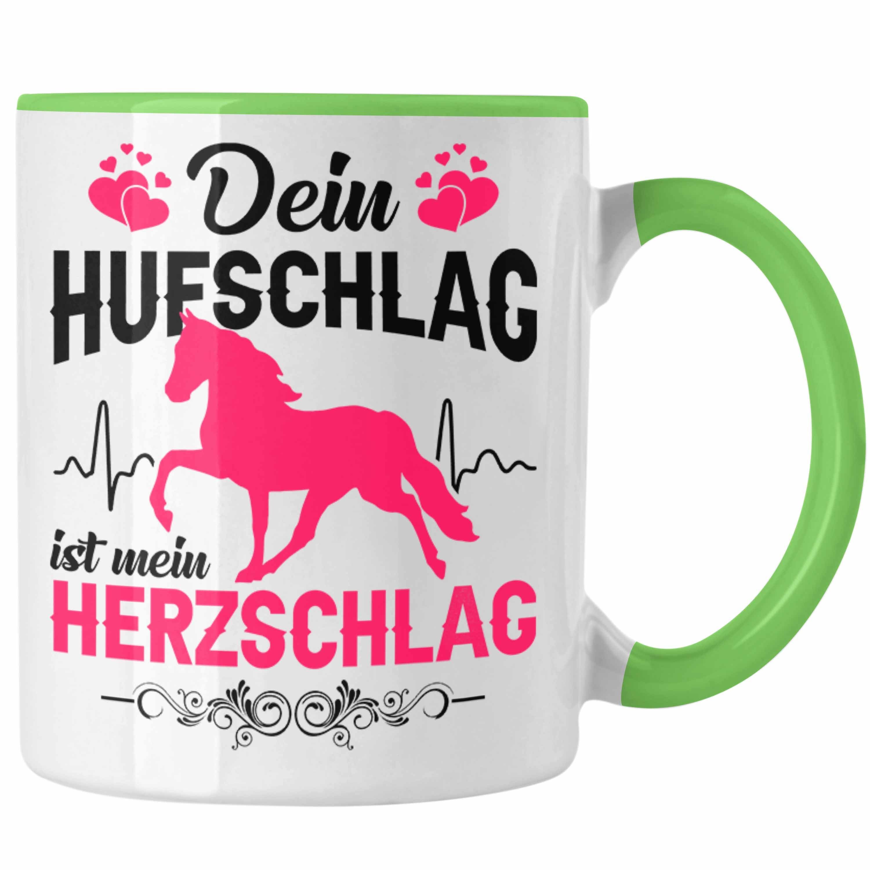 Trendation Tasse Trendation - Reiterin Tasse - Dein Hufschlag ist mein Herzschlag - Pferde Tasse Kaffeetasse Mädchen Geschenk Pferdeliebhaber Sprüche Reiten Grün