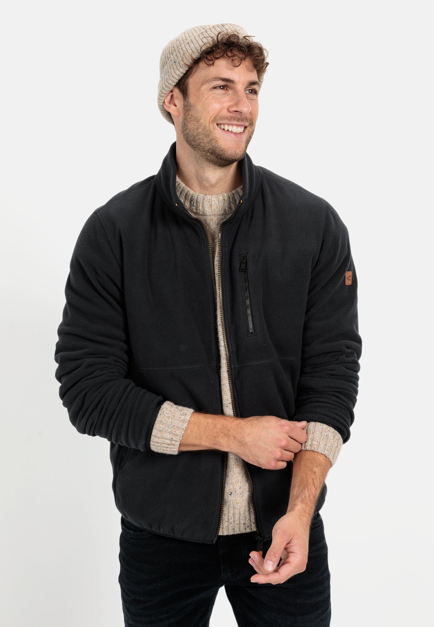 camel active Fleecejacke aus recyceltem Polyester Langarm Stehkragen Marken günstig online kaufen