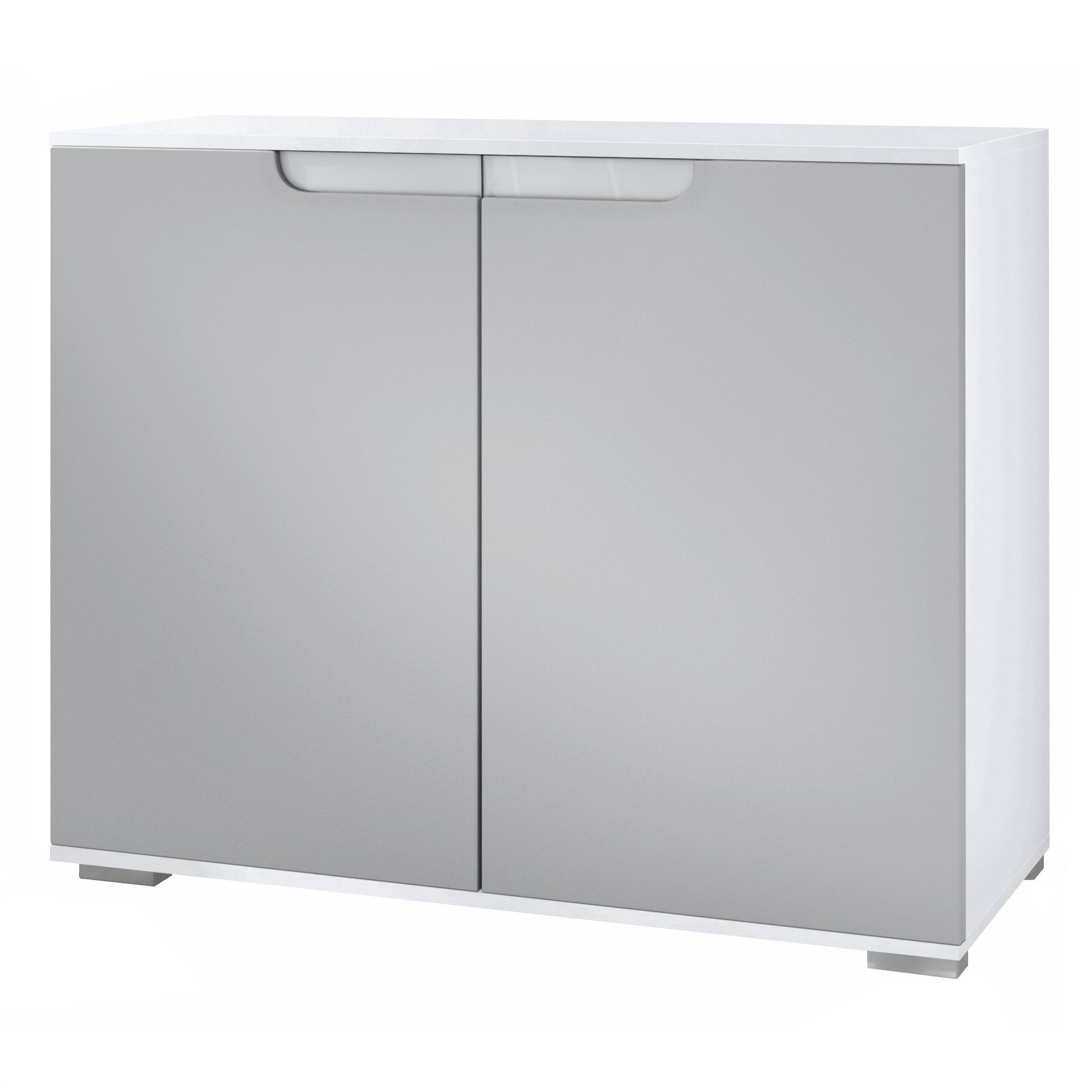 Vladon Kommode Sylt V3 (Moderner Küchenschrank, mit 2 großen Türen), Weiß matt / Hellgrau seidenmatt (92,5 x 75.5 x 35)