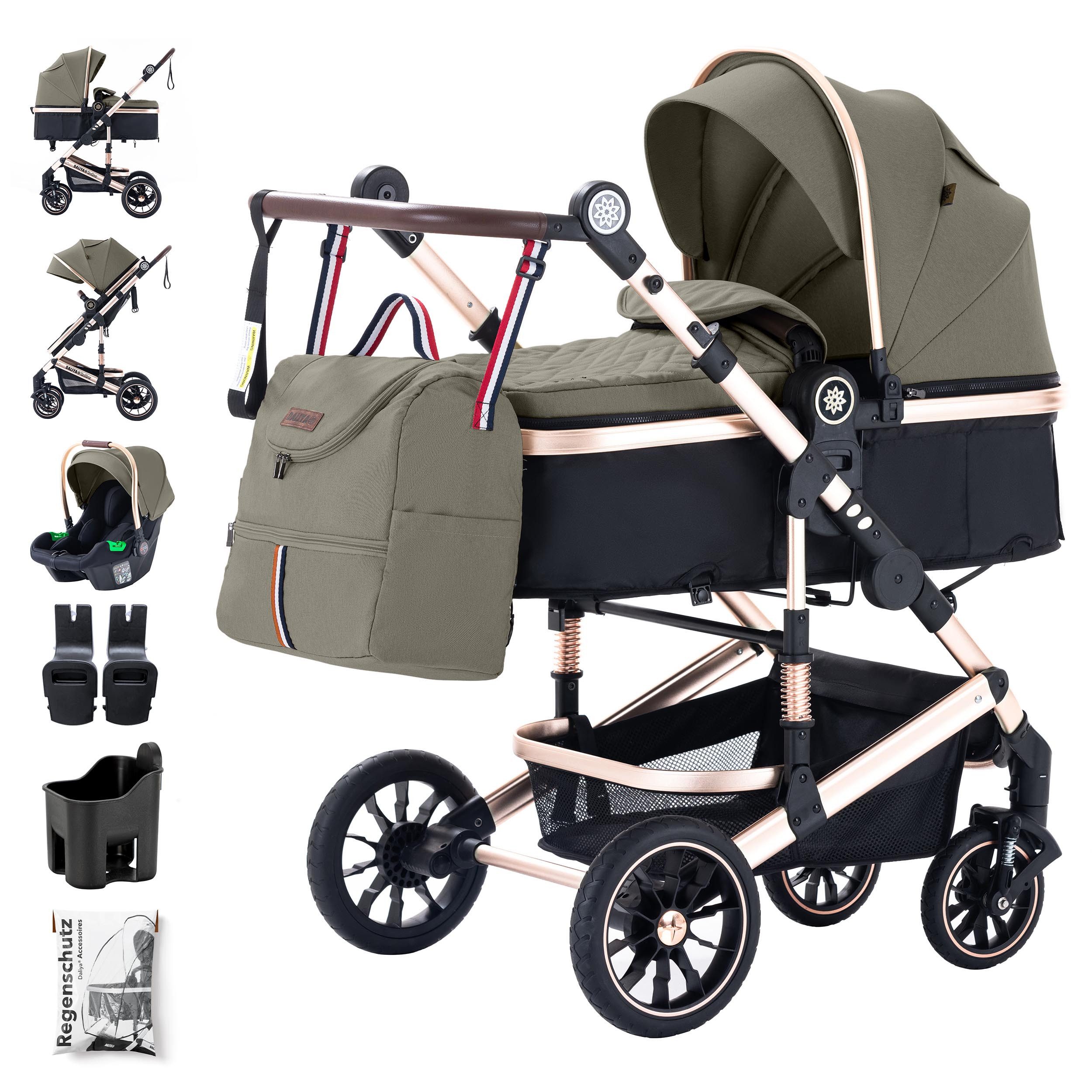 Daliya® Kombi-Kinderwagen NEOMOVE 3in1 Коляски mit i-Size Babyschale & Buggy, (Reise-Set, 10-tlg), Коляски mit i-Size Babyschale, Alu-Rahmen, Großer Einkaufskorb
