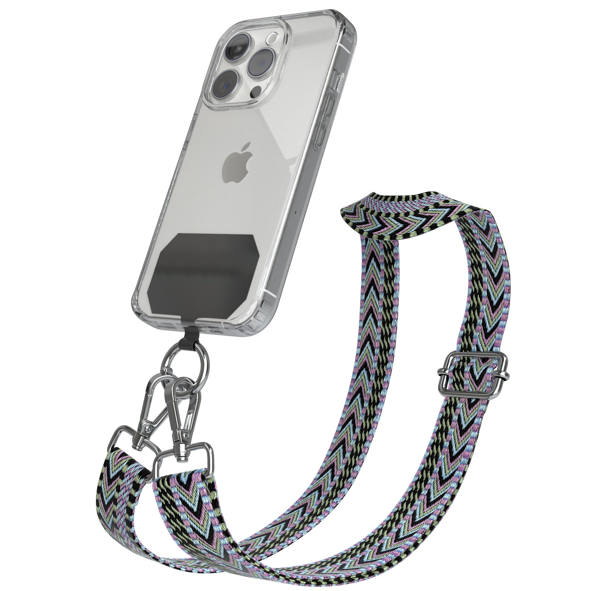 EAZY CASE Handykette Universal für alle Smartphones Boho/Wave/Leo Style, Umhängetasche Universell passend Band für Schutzhülle Violett Grün