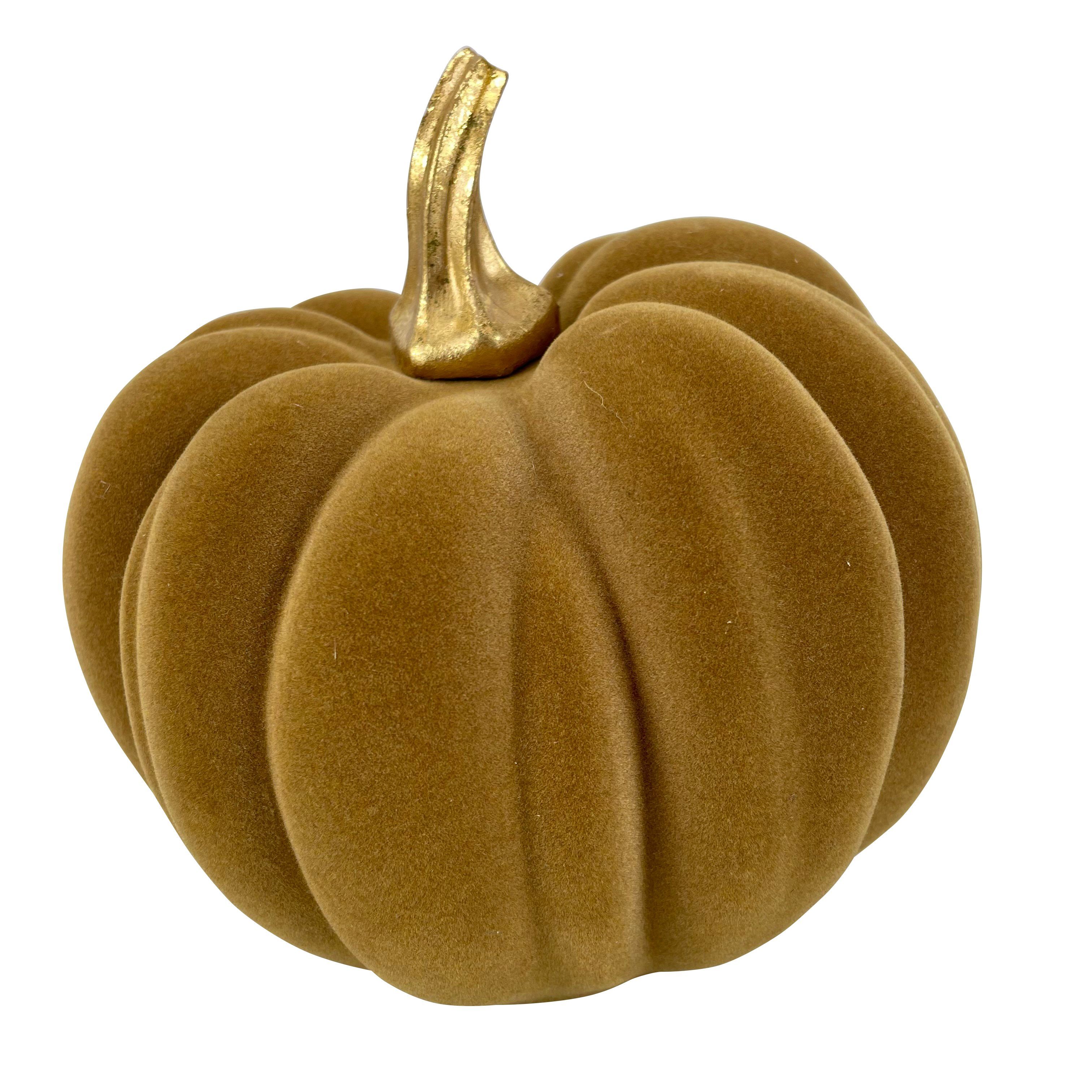 Dekoobjekt Kürbis 16 cm groß mit Samtüberzug Herbstdekoration senfgelb