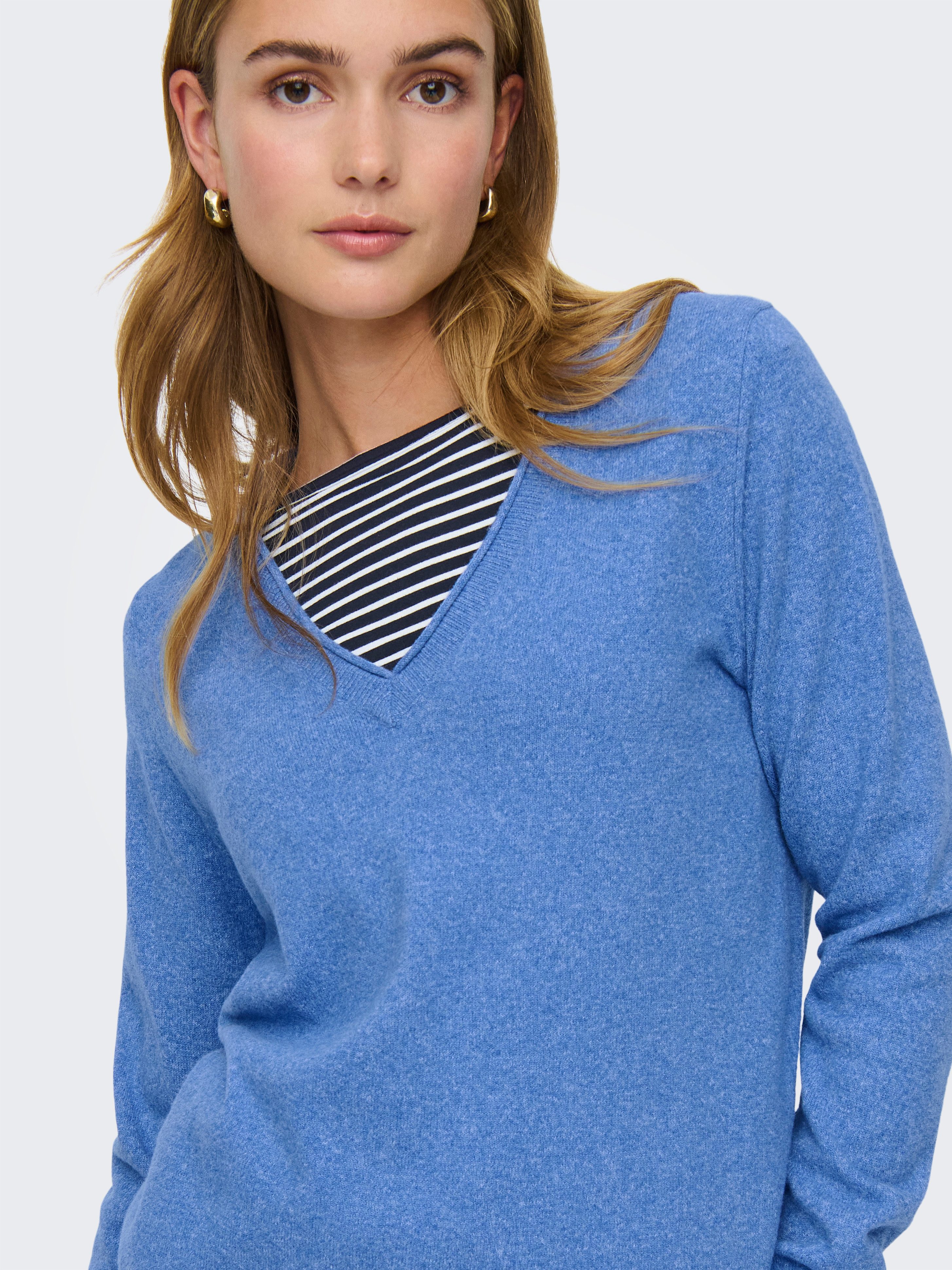 ONLY V-Ausschnitt-Pullover ONLLOYAL LIFE LS V-NECK PULLO KNT NOOS Materialmix