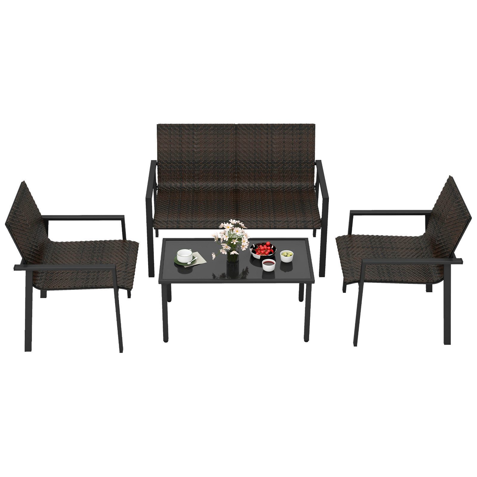 COSTWAY Gartenlounge-Set, (4-tlg), Balkonset PE Rattan, mit 2 Stühlen, Bank günstig online kaufen