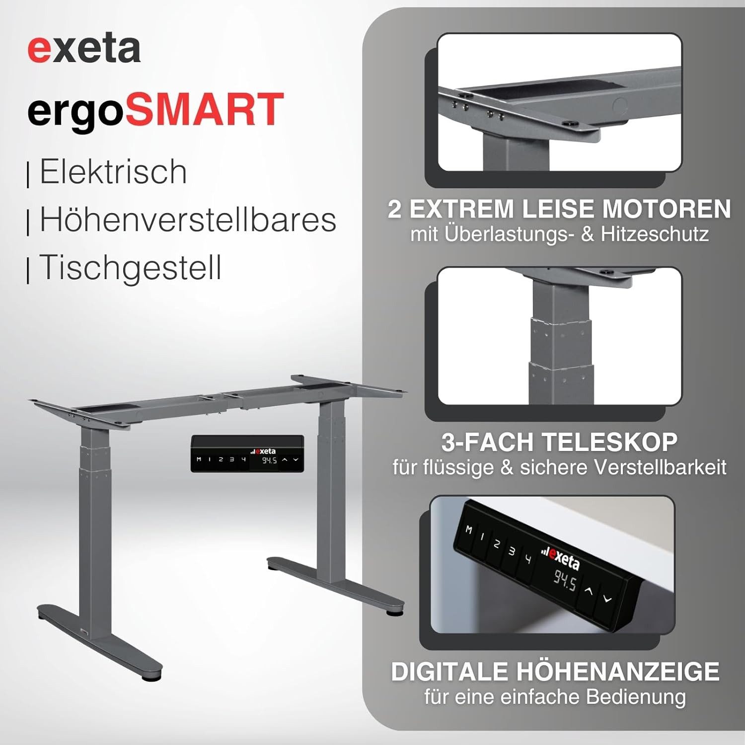 exeta Tischgestell ergoSMART Elektrisch höhenverstellbarer Schreibtisch mit 2 Motoren