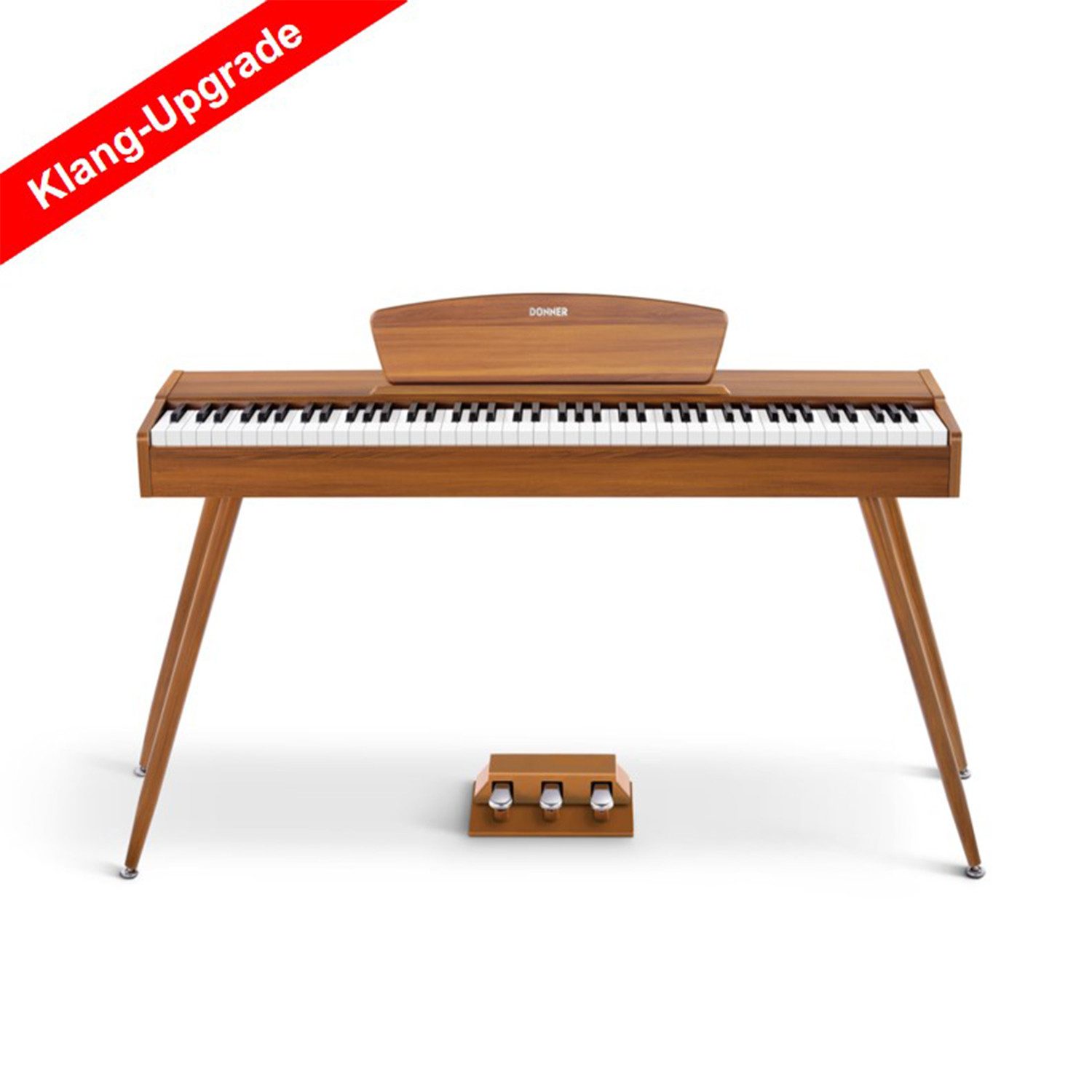 Donner Digitalpiano E-Piano 88 Tasten Hammermechanik Keyboard 128 Polyphonie DDP 80 (Set, mit Notenständer, Dreifachpedal, Netzteil), für Anfänger,Elektrisches Tastaturklavier zu Hause,128 Polyphonie