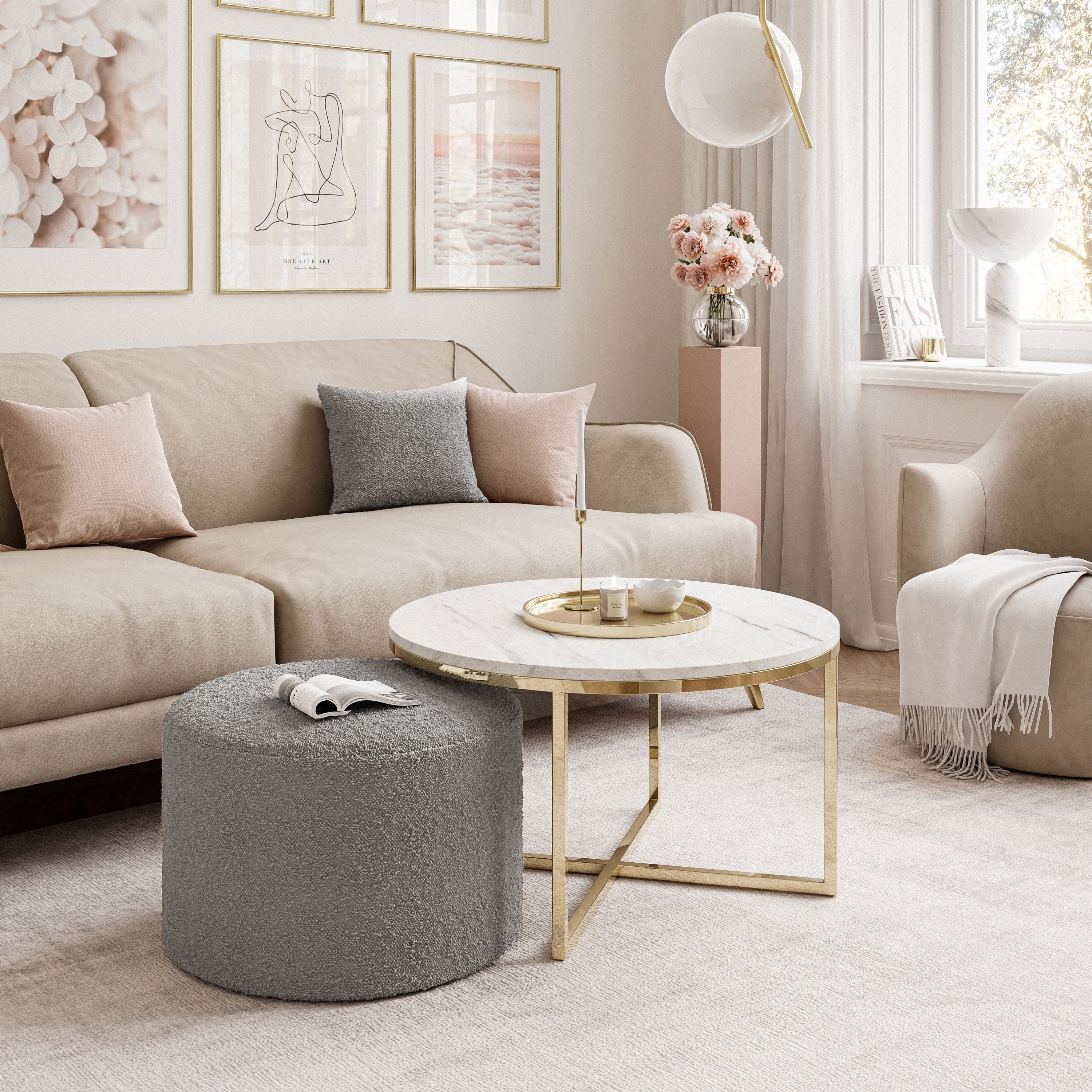 Lookway Couchtisch CIRI-X mit Hocker (Couchtisch mit einem Hocker), Durchmesser: ⌀70 cm