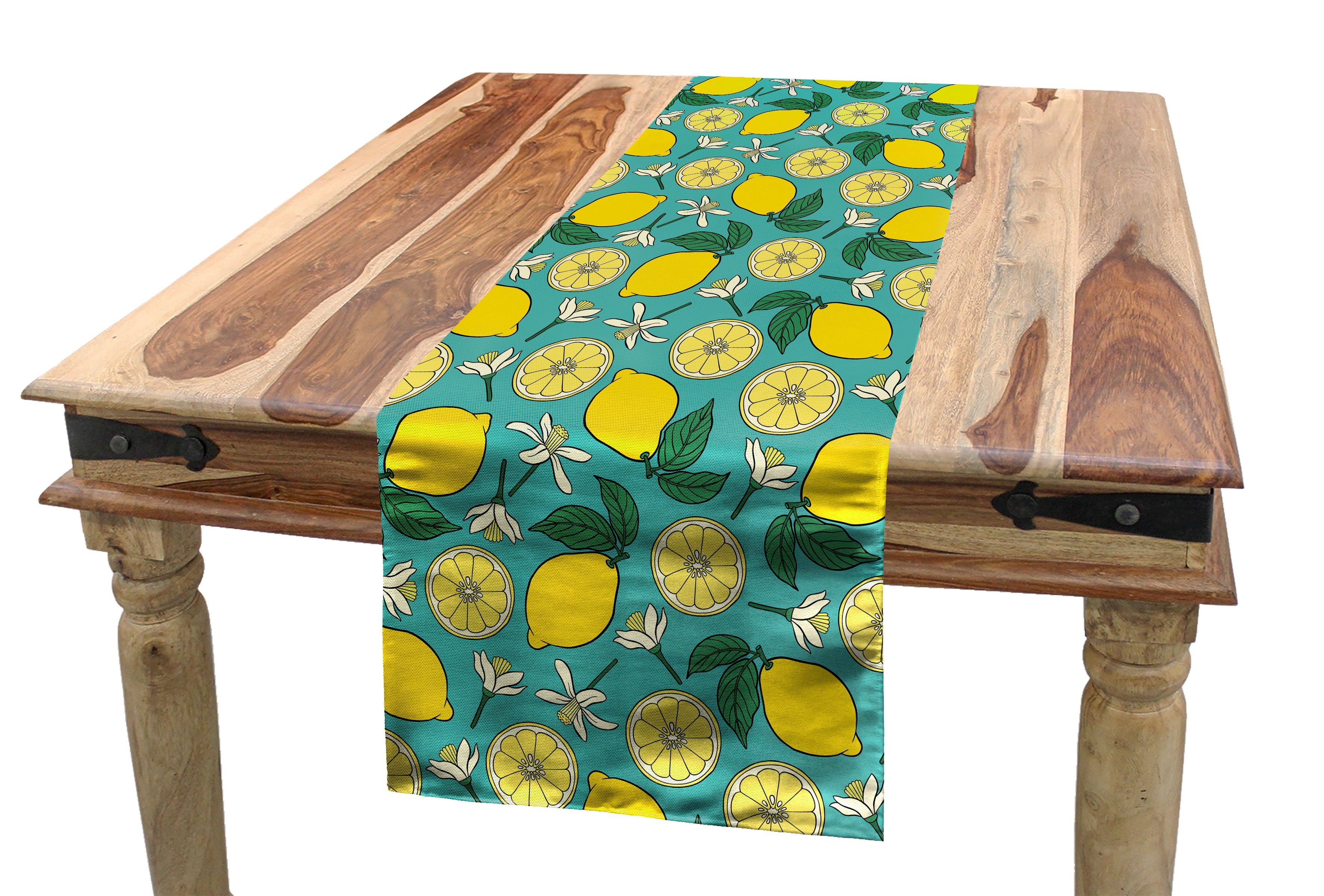 Abakuhaus Tischläufer Esszimmer Küche Rechteckiger Dekorativer Tischläufer, Zitronen Rhythmische Citrus-Blüten