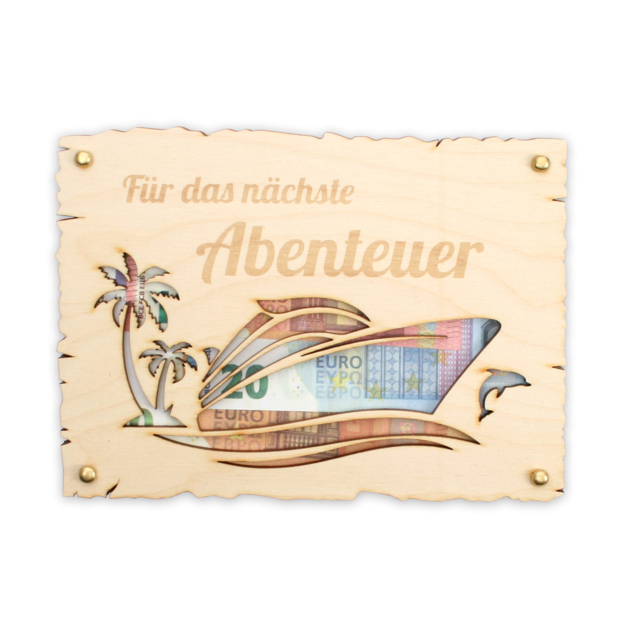 Kreative Feder Glückwunschkarte „Für die nächste Reise“ - Glückwunsch-Karte aus Holz für Abenteuer, Geschenk-Karte für Geldgeschenke; Größe ca.: 14,6 x 19,7cm
