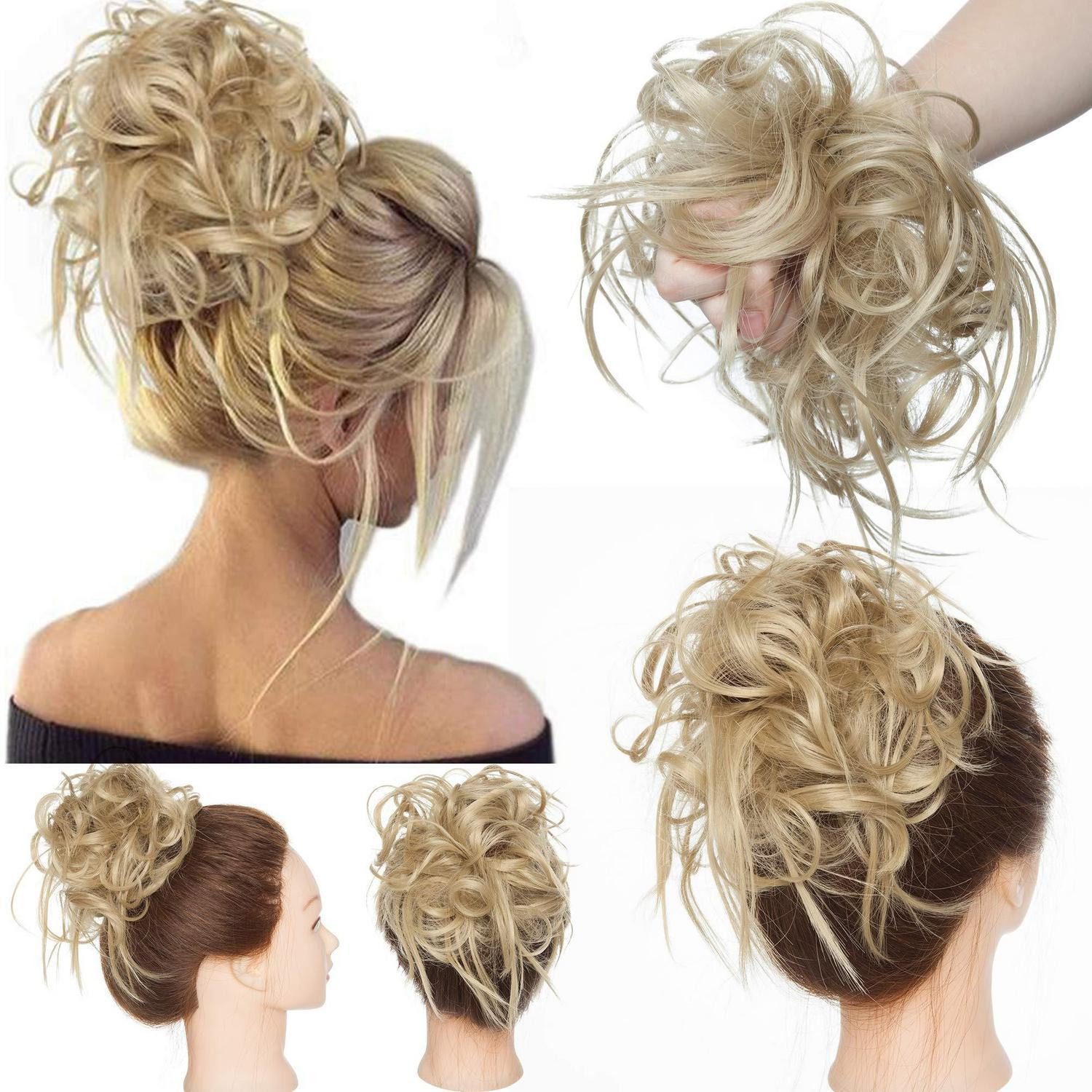 LuxusKollektion Kunsthaar-Extension Haarteil Dutt Haargummi Struppige Haarknoten ash blonde