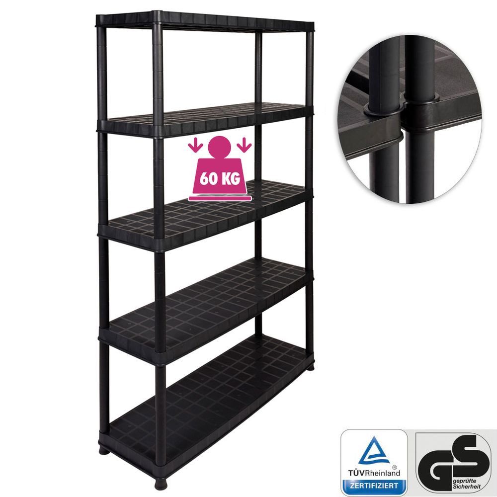 Kreher Schwerlastregal EXTRA mit 5 Böden in Schwarz, Extra Breite 1,20 m