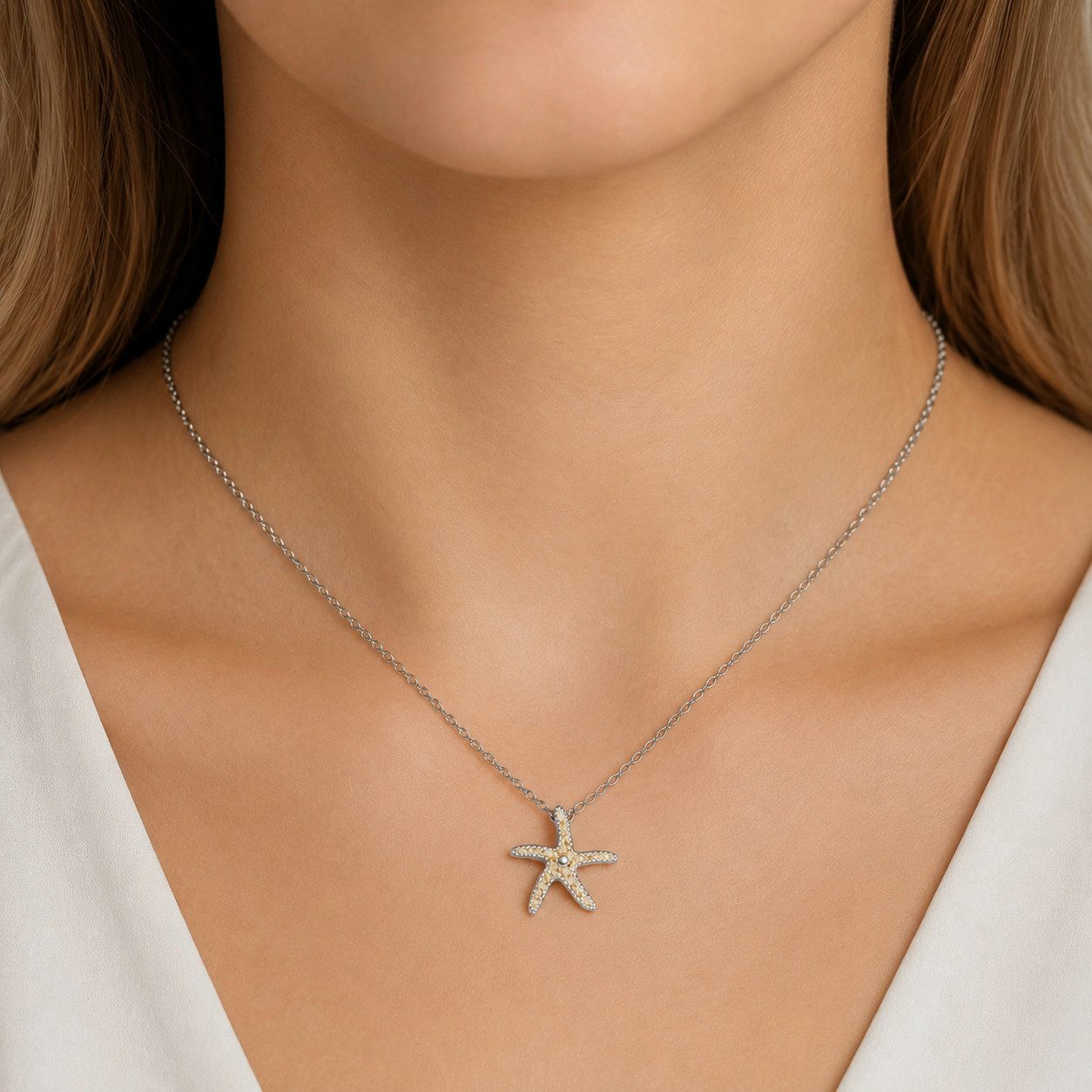 Kette mit Anhänger Halskette Seestern K2949, 45 cm – Maritimer Anhänger mit Strandsand