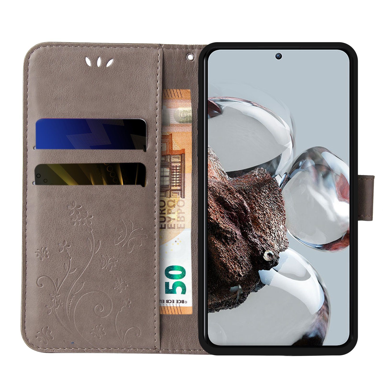 Tec-Expert Handyhülle Cover Tasche Hülle für Samsung Galaxy A11 6,4 Zoll, Klapphülle Case mit Kartenfach Fliphülle aufstellbar, Motiv Blumen