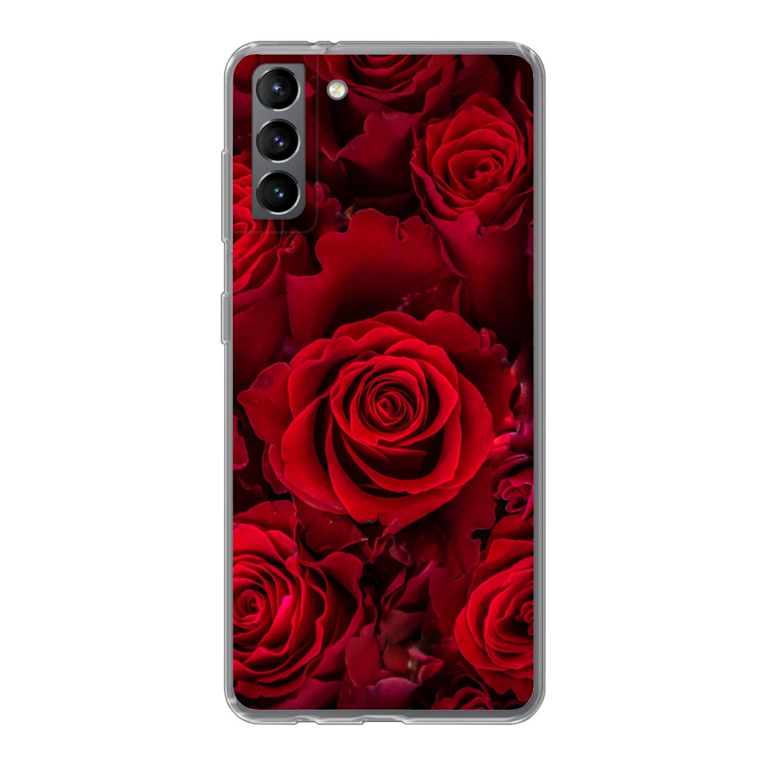 MuchoWow Handyhülle für Samsung Galaxy S21 Plus Blumen - Rosen - Rot, Phone Case, Silikon, Schutzhülle Dünn