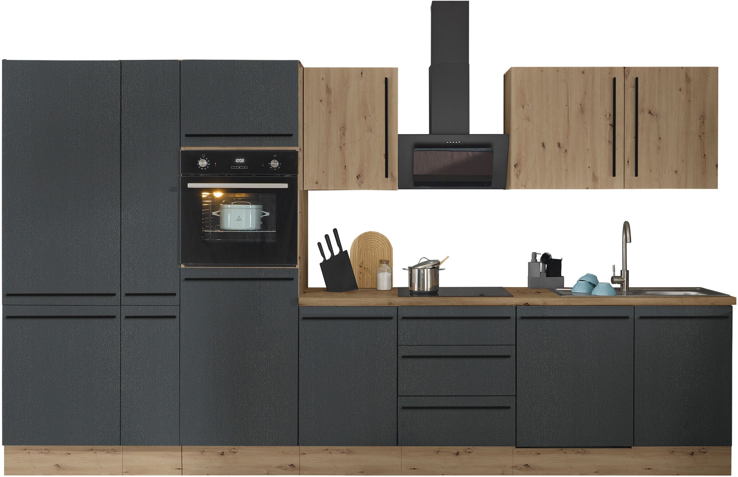 KOCHSTATION Küchenzeile Florida, Breite 370 cm, wahlweise mit E-Geräten,Softclose für Türen/Schubkästen
