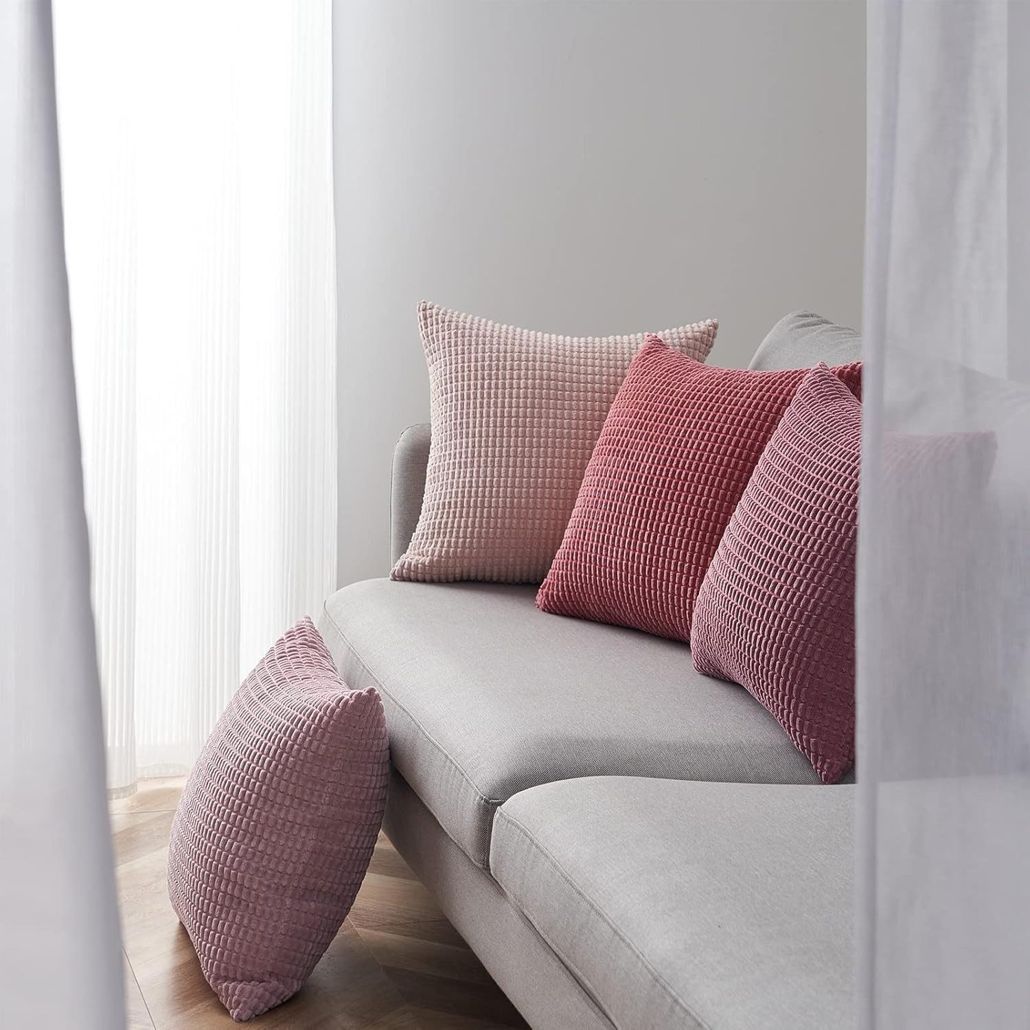 Topfinel Kissenbezug Dekokissenbezug 4er Set 40x40cm aus Cord Samt-Farbverlauf & Weich, Stilvoll & Pflegeleicht & Maschinenwaschbar für Sofa & Wohnzimmer