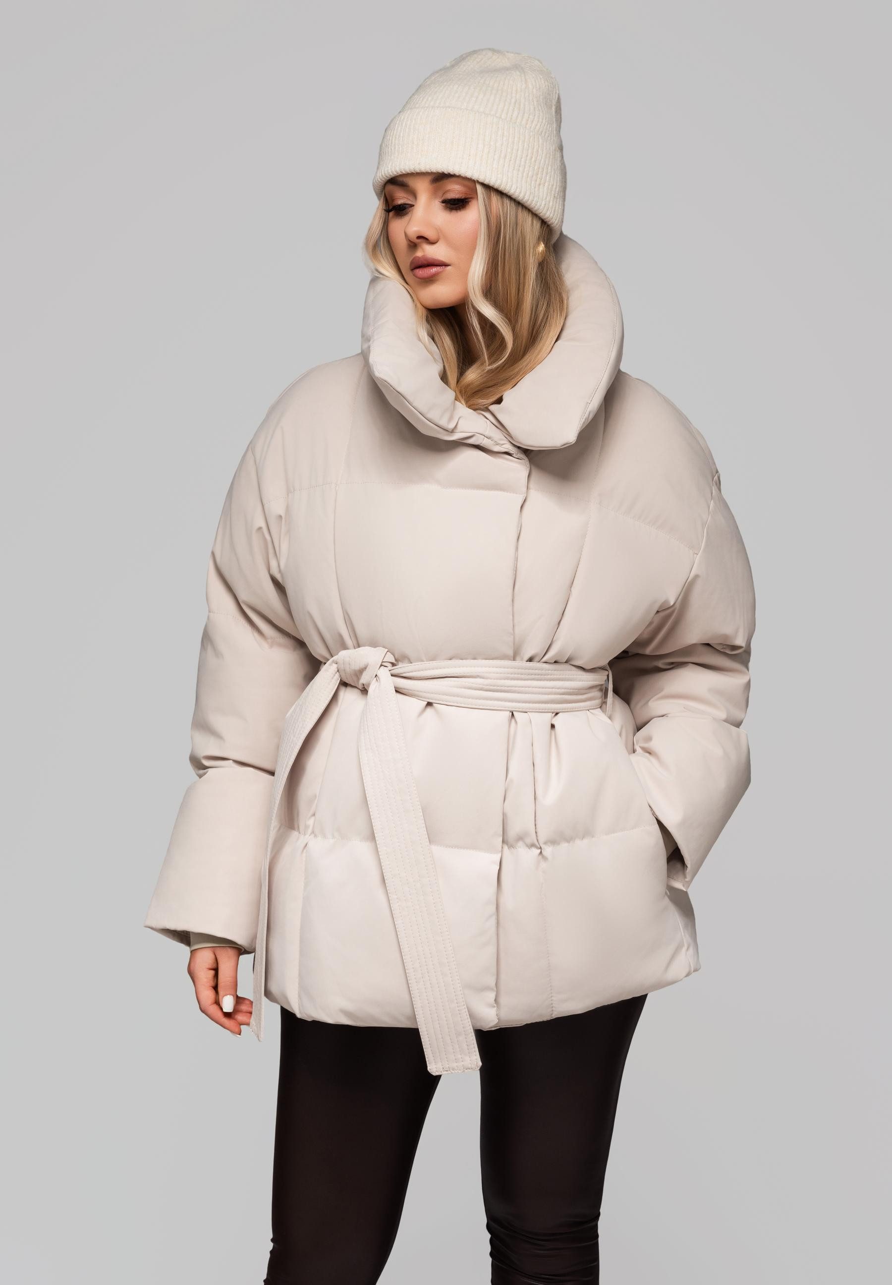 OMBRE Winterjacke Taillierte Steppjacke mit Bindegürtel günstig online kaufen