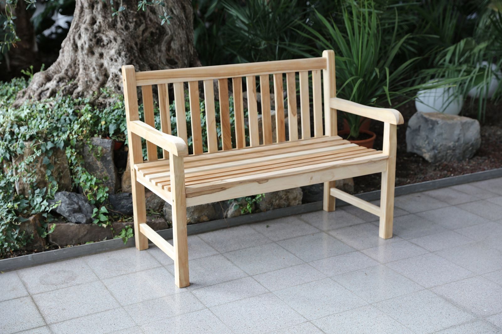 BURI Gartenbank Gartenbank JAVA Teakholz Sitzbank 2-Sitzer Holzbank Parkbank Bank