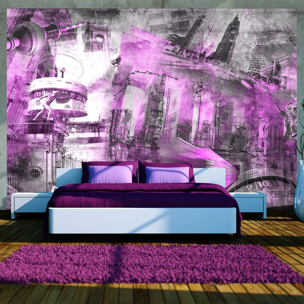 KUNSTLOFT Vliestapete Berlin - Collage (violett) 3.5x2.45 m, halb-matt, lichtbeständige Design Tapete
