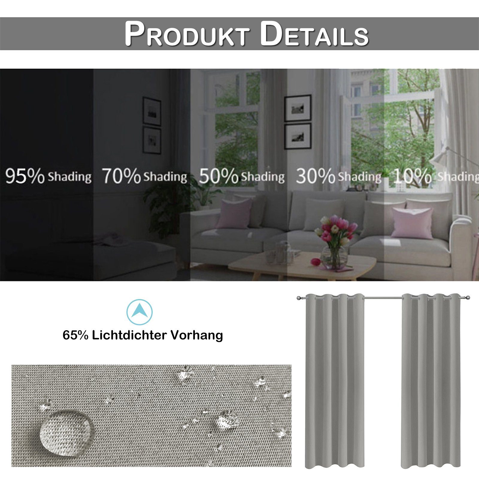 Jibenhome Outdoorvorhang Outdoor Vorhang Wetterfest mit Ösen, Sonnenschutz & Sichtschutz (1 St), Outdoor Gardinen Wasserdicht für Terrasse, Balkon, Pavillon