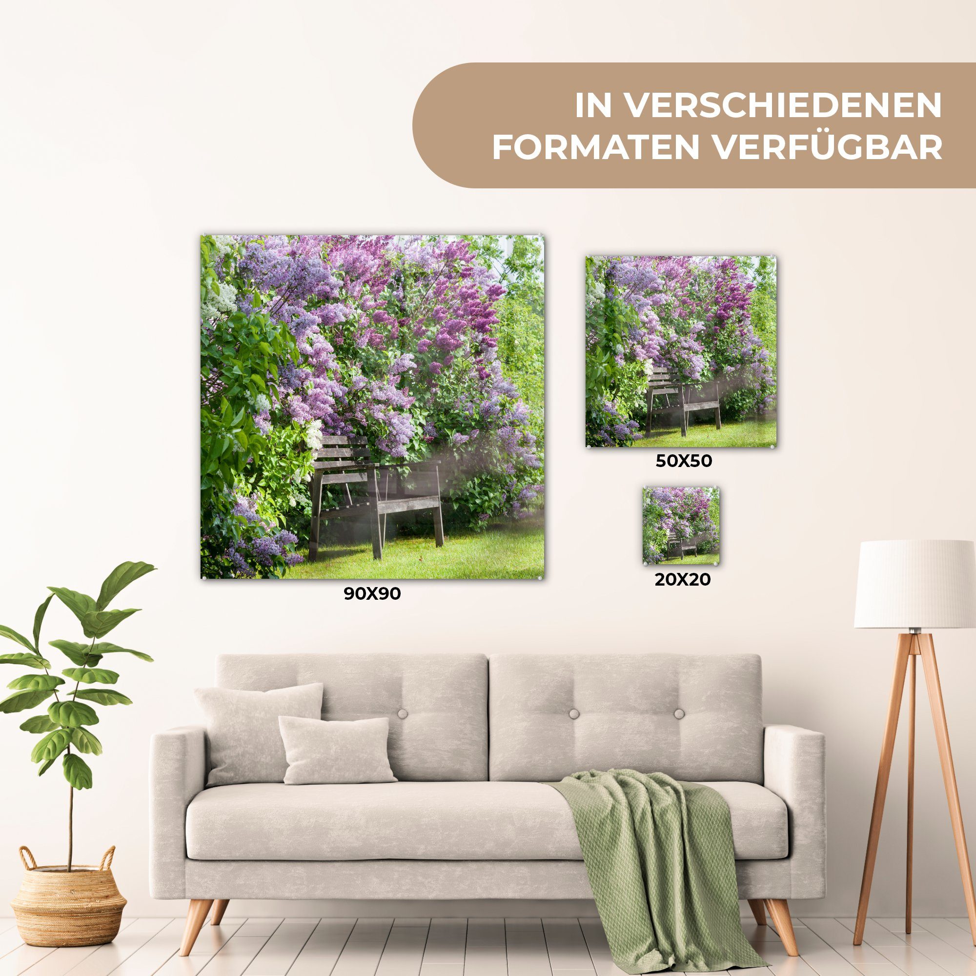 - MuchoWow Wandbild Flieder, - voller (1 - St), Bilder auf Glas Glasbilder Glas Wanddekoration auf Garten Foto Acrylglasbild