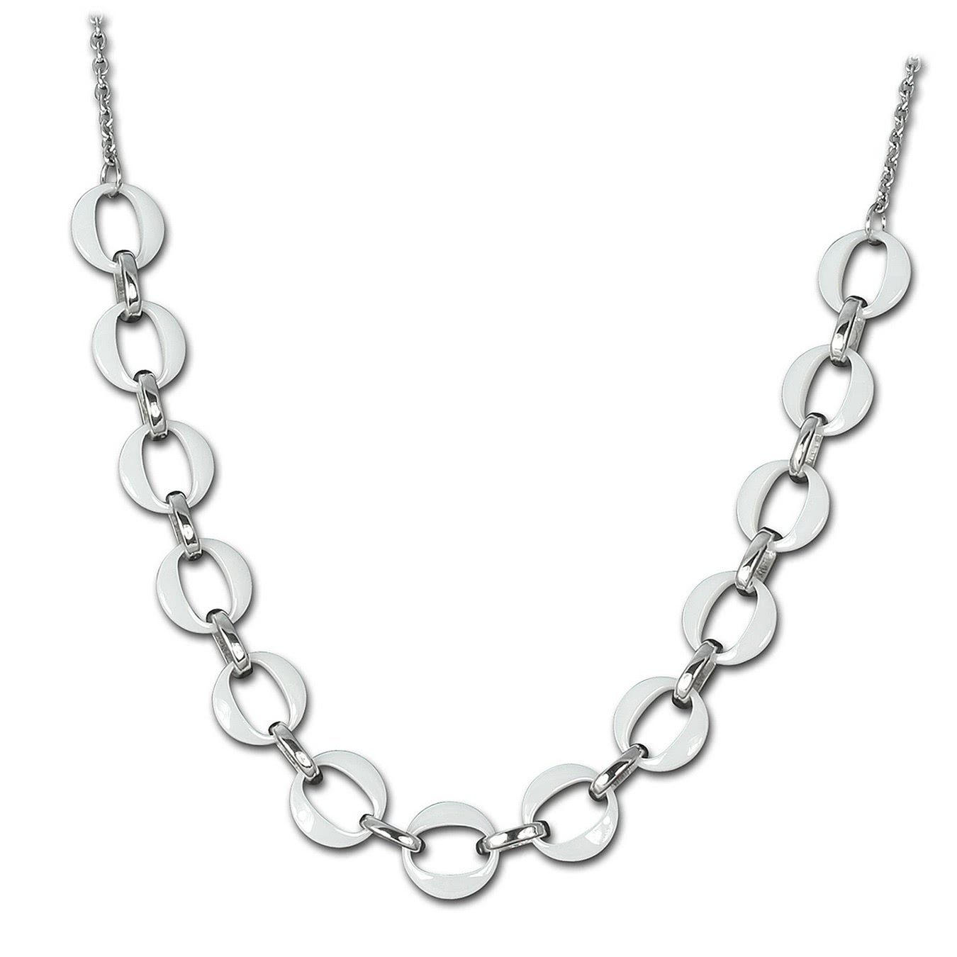 Amello Edelstahlkette Amello Ringe Halskette silber weiß (Halsketten, Halskette), Damen Halsketten (Ringe) aus Edelstahl (Stainless Steel)