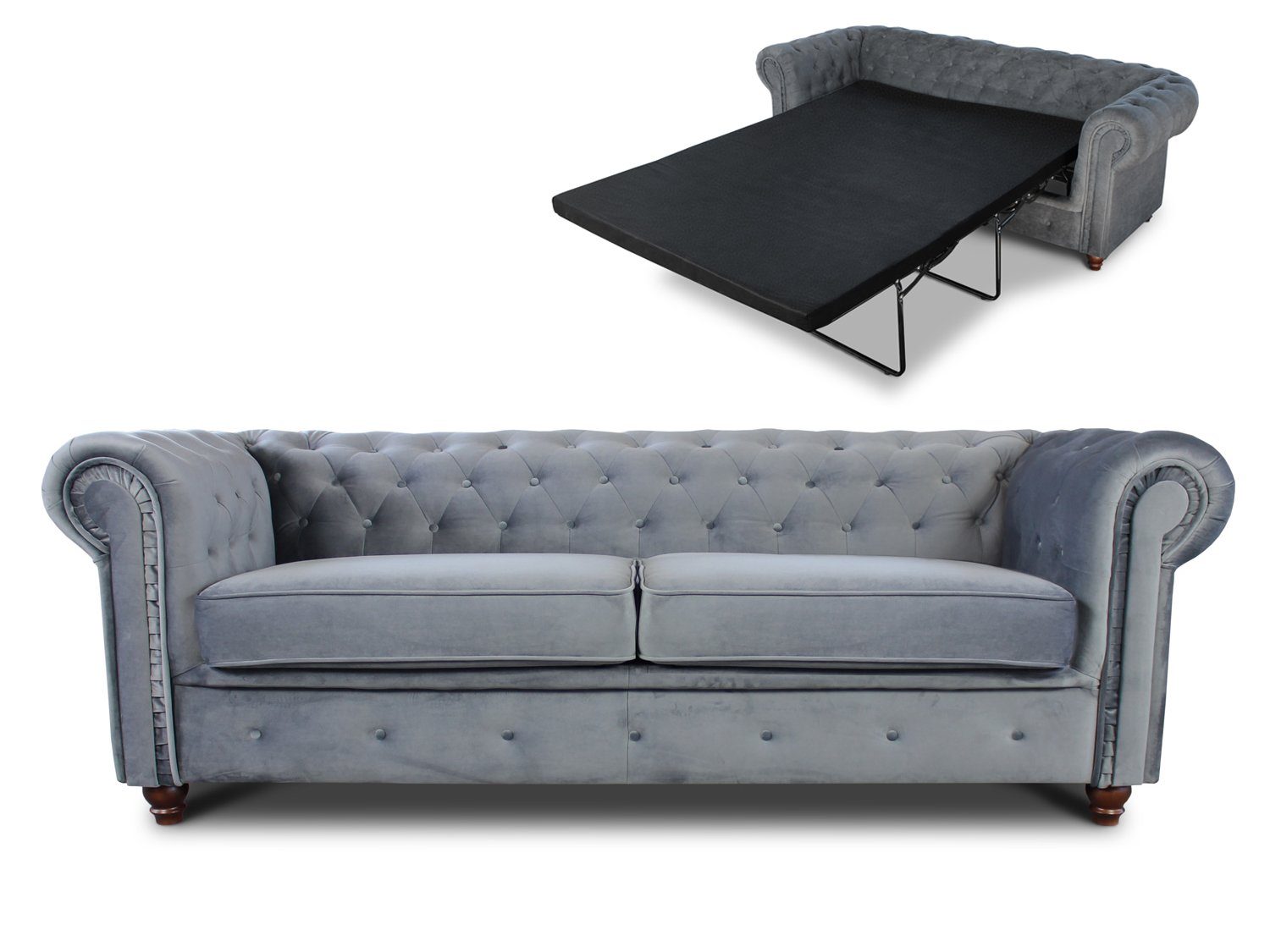 Sofnet Schlaffunktion, Bis, Bettsofa 3-er, Sofagarnitur, 3 Sofa mit Schlafsofa Asti Chesterfield