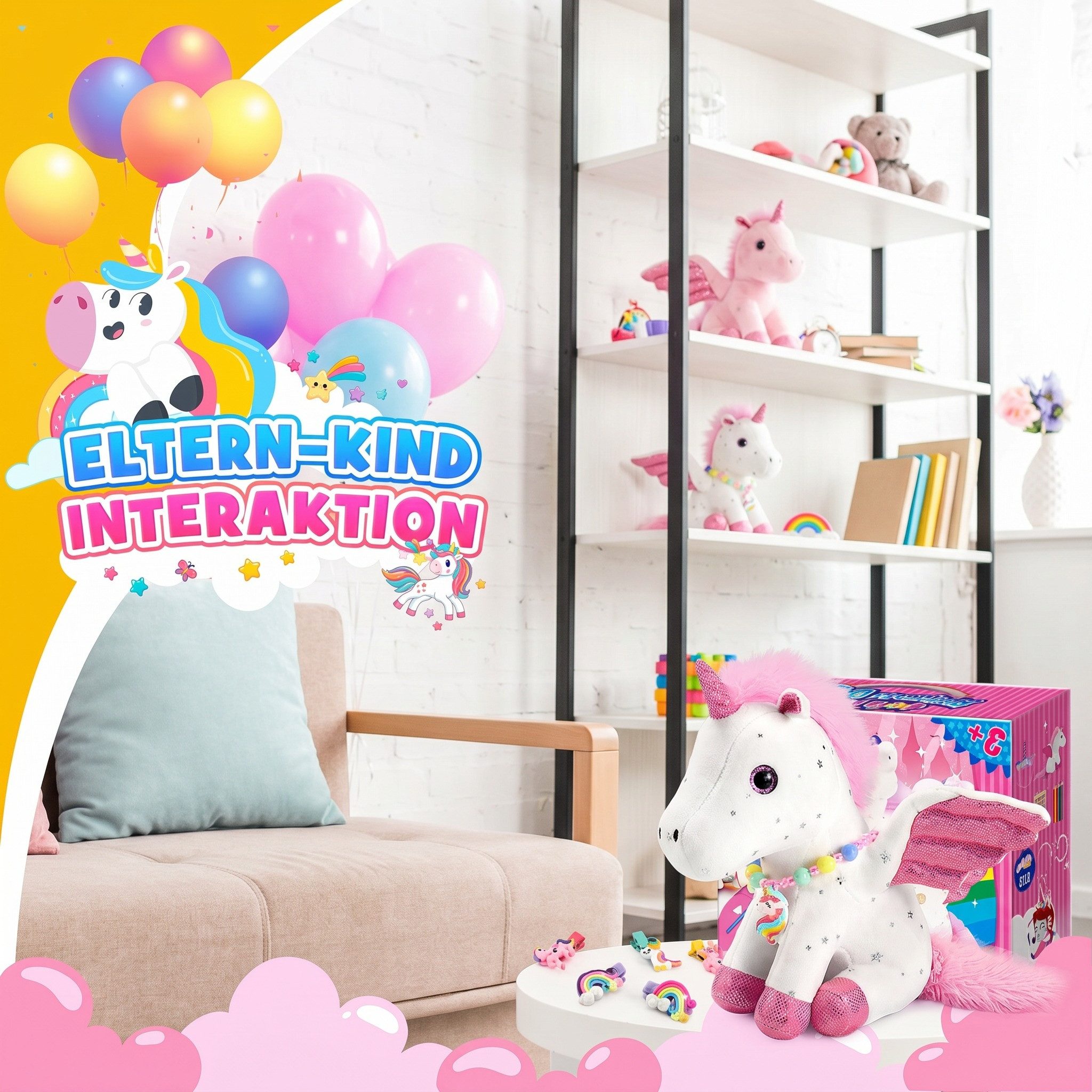 Wootoy Kuscheltier Einhorn Plüschtier Geschenkset für Mädchen 21-teiliges Kreativset (mit Malbuch Schmuck Haaraccessoires und Plüschtier, 1-St., vielseitige Kombination aus Spielzeug Bastelspaß und Schmuck), Attraktive Geschenkbox ideal für kleine Einhorn-Liebhaberinnen
