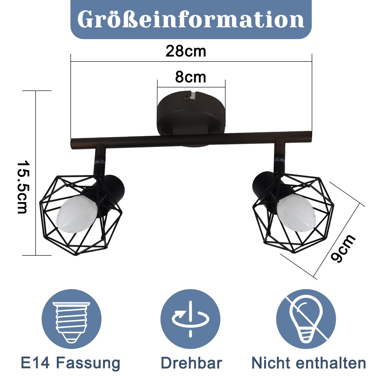 Nettlife Deckenstrahler Wohnzimmer Vintage Schwarz 1/2/3/4/5 Flammig E14 Industrial, Schwenkbar 350°, LED wechselbar, drehbar für Wohnzimmer Flur Esszimmer und  – Bild 5 von 5
