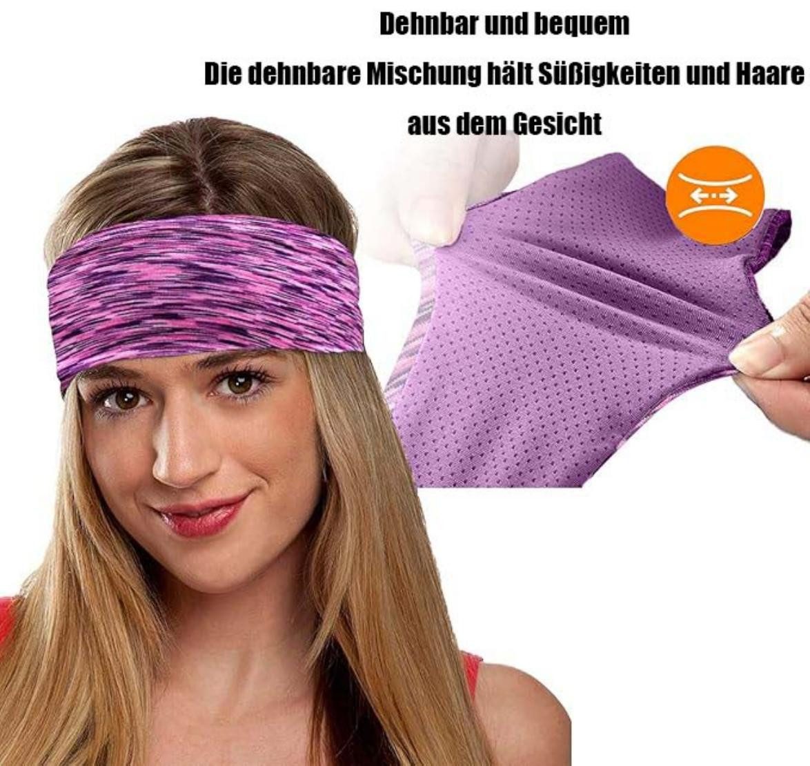 Zaewry Stirnband Elastische Haarband Breit Schnelltrocknend Schweißband Stirn (4-St)