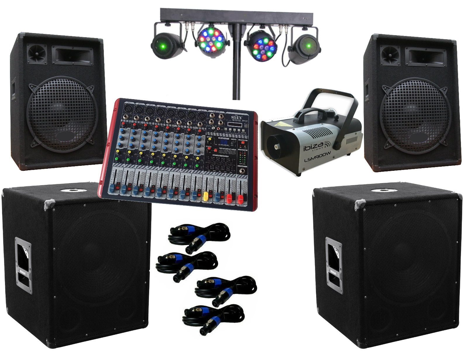 PA Party Disco Lautsprecher Subwoofer Powermixer Lichtset Nebelmaschin Party-Lautsprecher