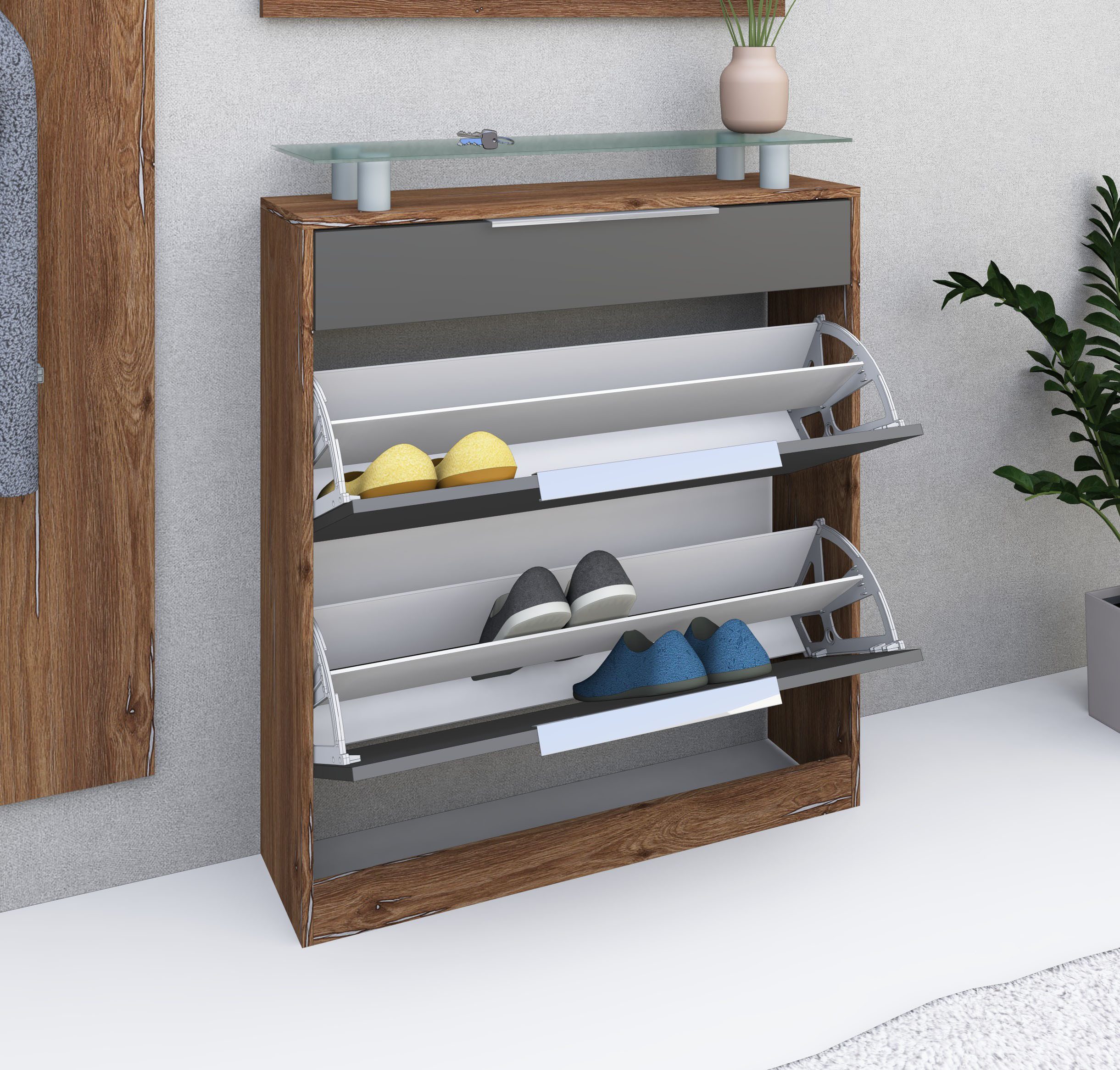borchardt Möbel Schuhschrank Oliva Breite 89 cm, stehend, mit 2 Doppeltrommeln und 1 Schubkasten