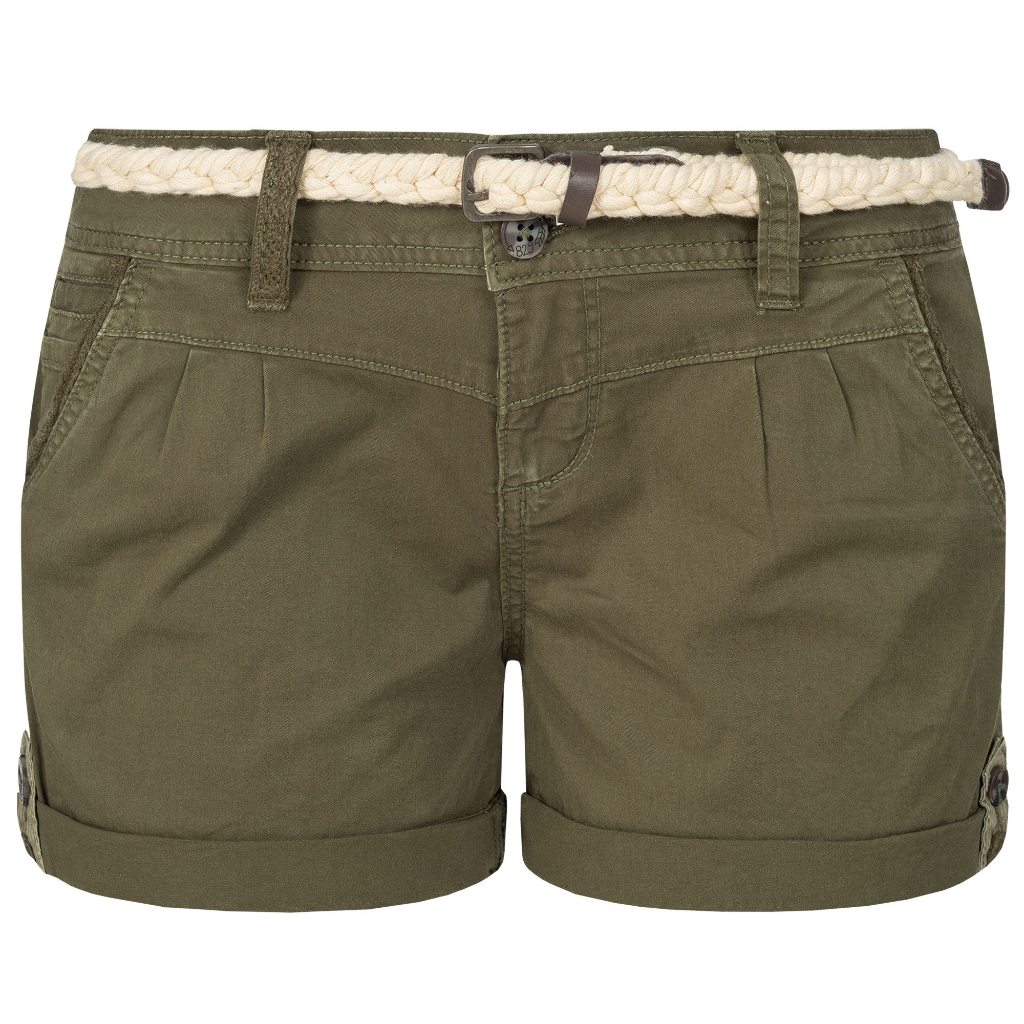 SUBLEVEL Shorts Damen Bermudas kurze Hose Baumwolle Hotpants Chino Sommer Hose elastisch, flex, bequem, mit Flechtgürtel