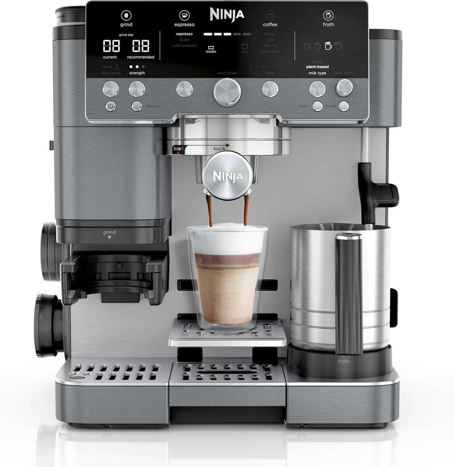 NINJA Espressomaschine Luxe Premier 3-in-1 Kaffeemaschine Espresso Grau-Metall ES601EUGM, Siebträgermaschine, Luxe Premier 3-in-1 Kaffeemaschine Espresso Grau-Metall ES601EUGM