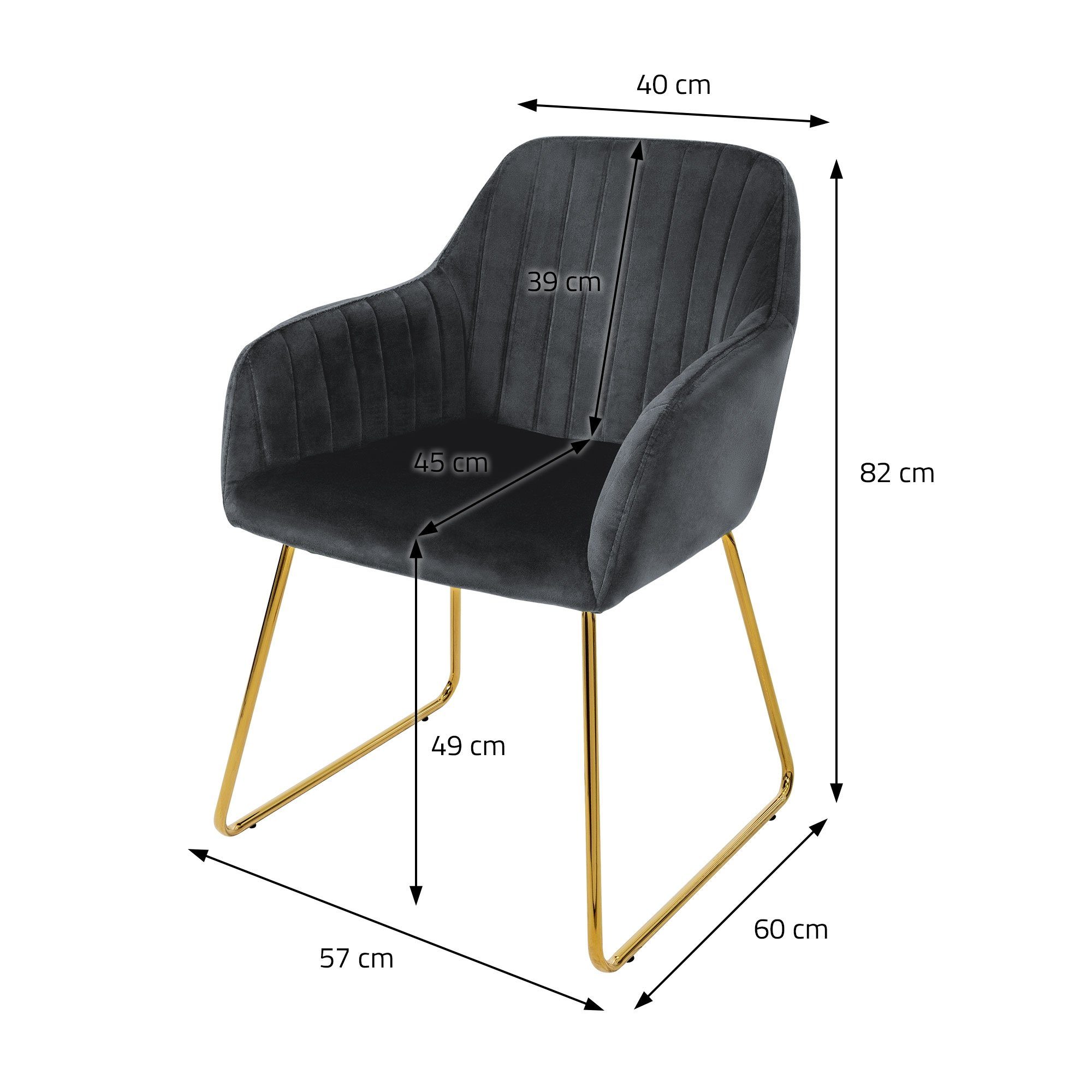 Metallbeine Polsterstühle Grau Stuhl ML-DESIGN Set Küchenstühle Samtbezug 4er Wohnzimmerstühle, ergonomisch