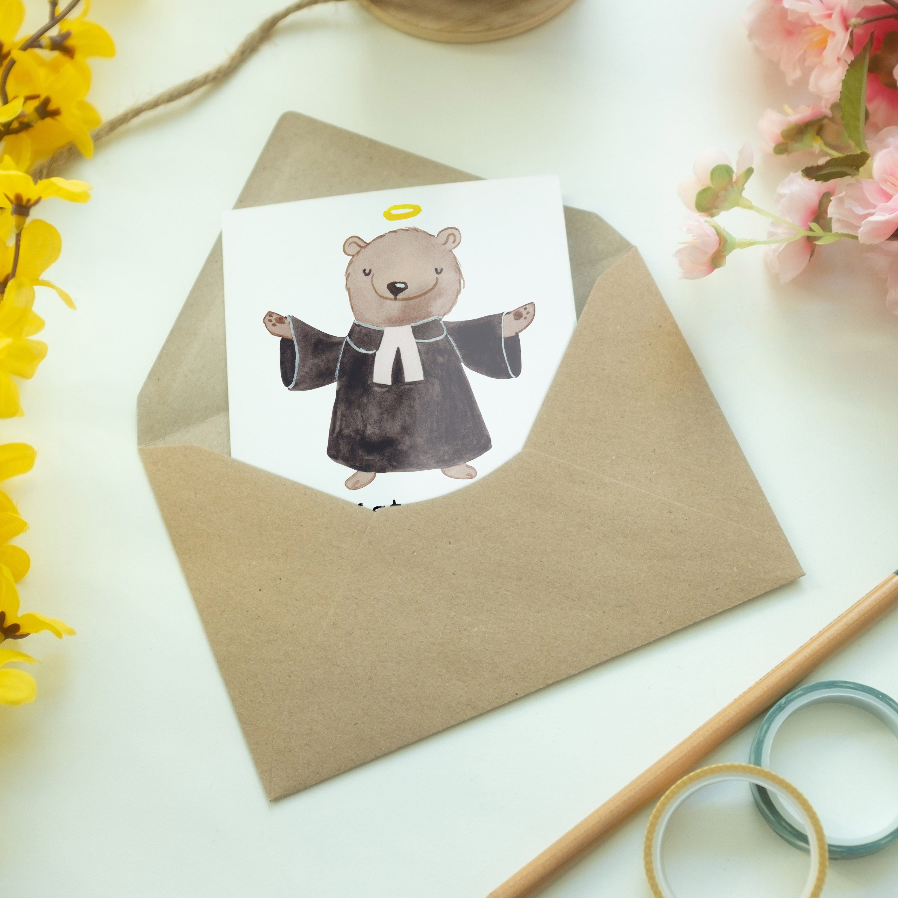 Religionslehrer - & - Schule Mrs. Weiß Geschenk, Mr. Grußkarte Panda Einladungskarte, mit Herz